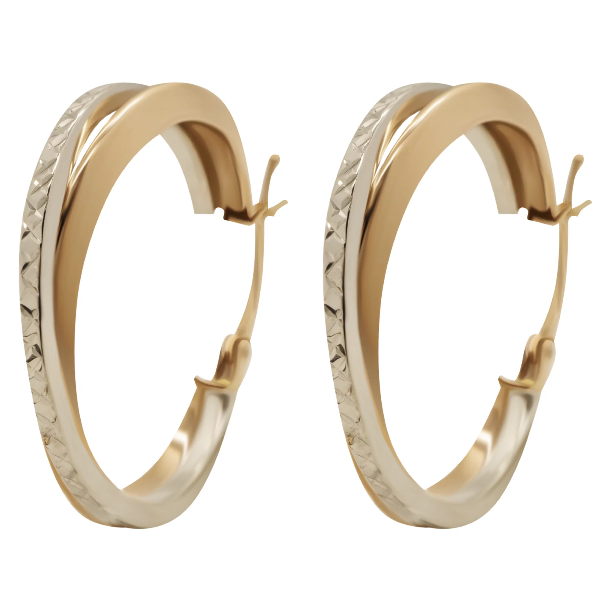 Сережки-кольца из комбинированного золота  - 938223 – изображение 1