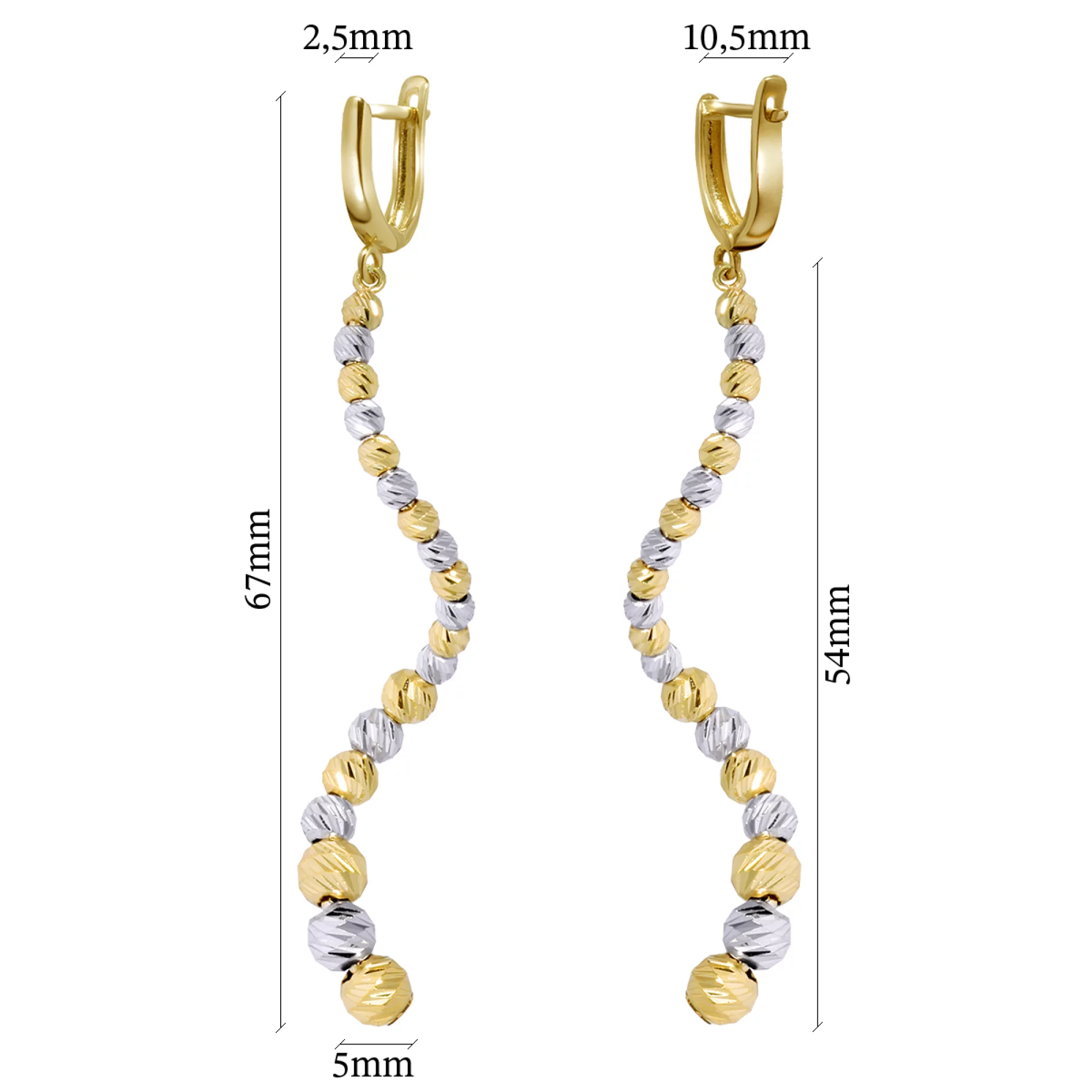 Сережки з комбінованого золота з підвісками - 968622 – зображення 3