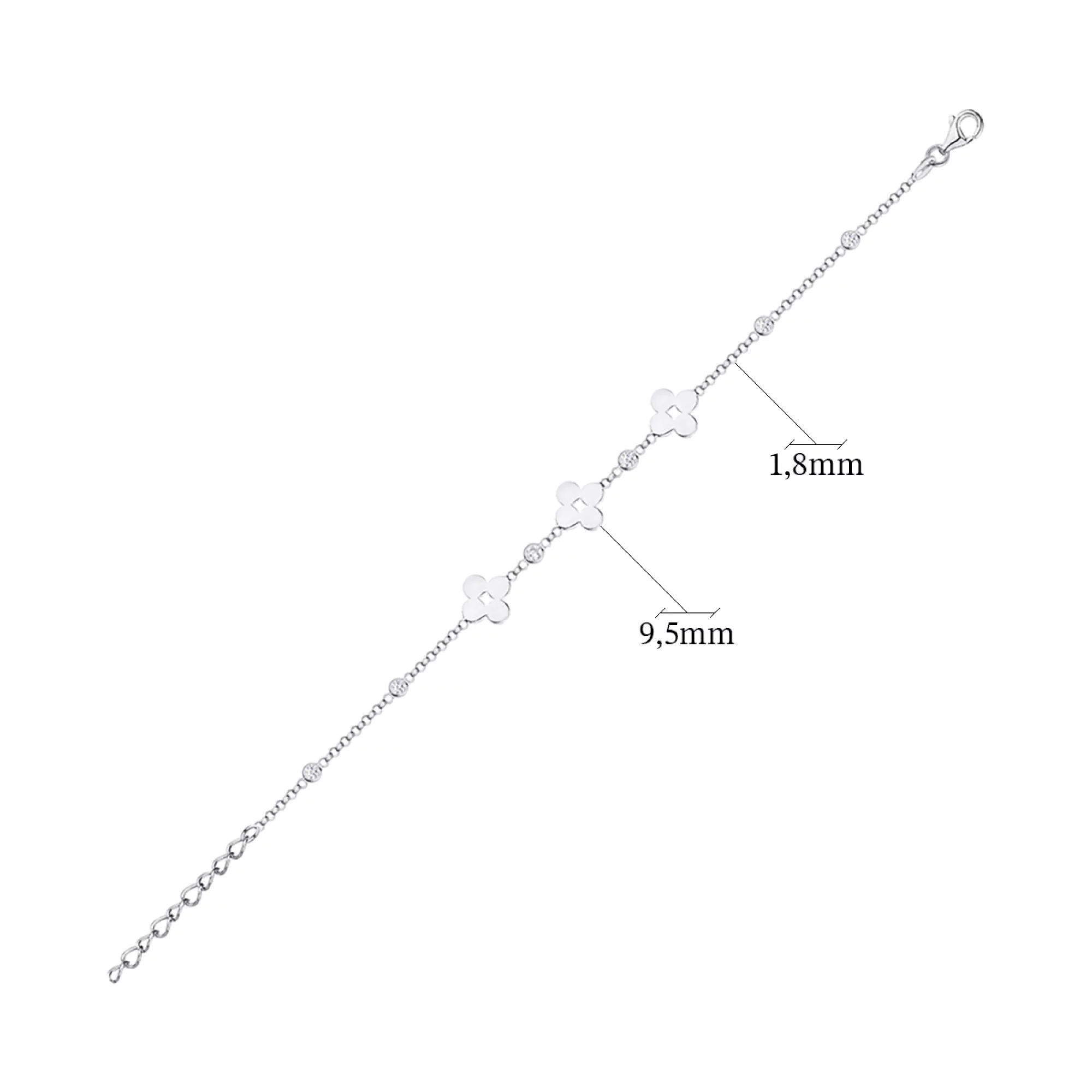Серебряный браслет "Клевер" с фианитом плетение якорь - 1315281 – изображение 3