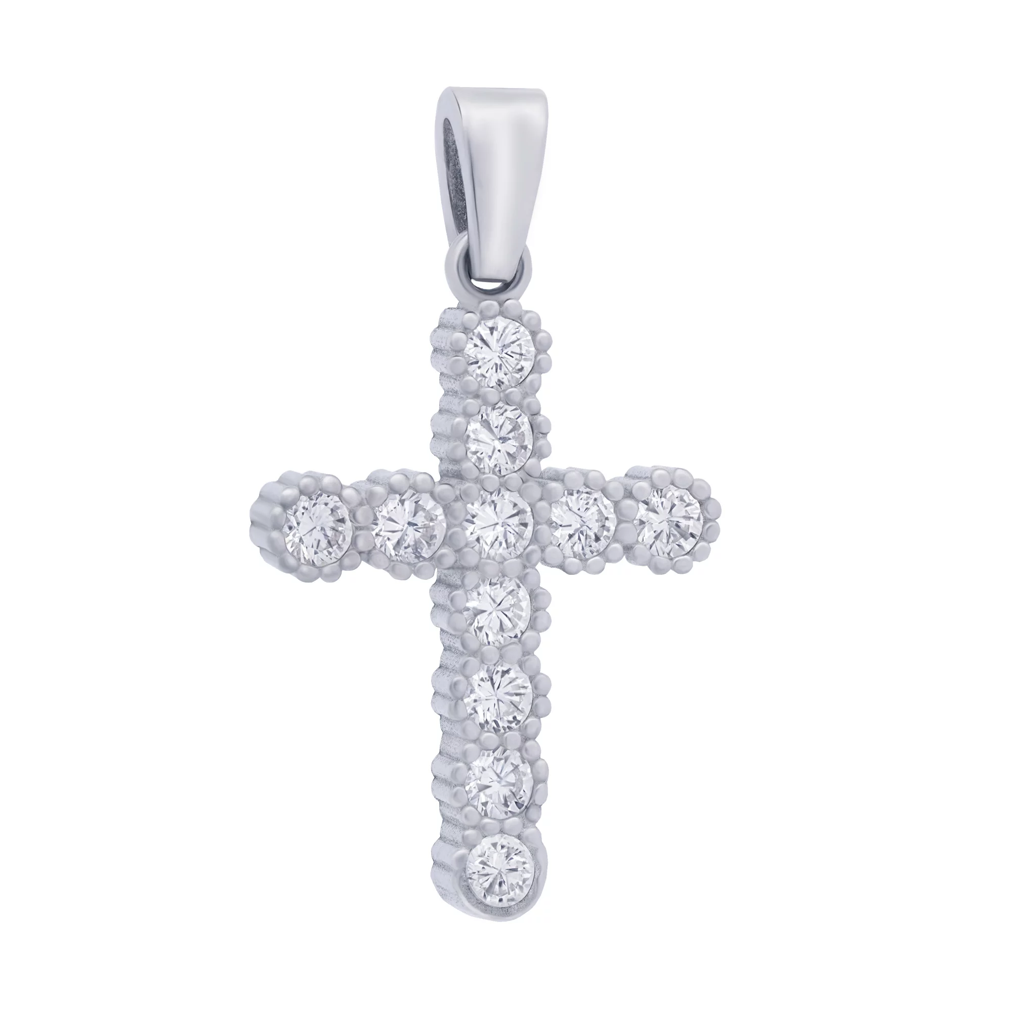 Срібний декоративний хрест з фіанітами - 1684959 – зображення 1