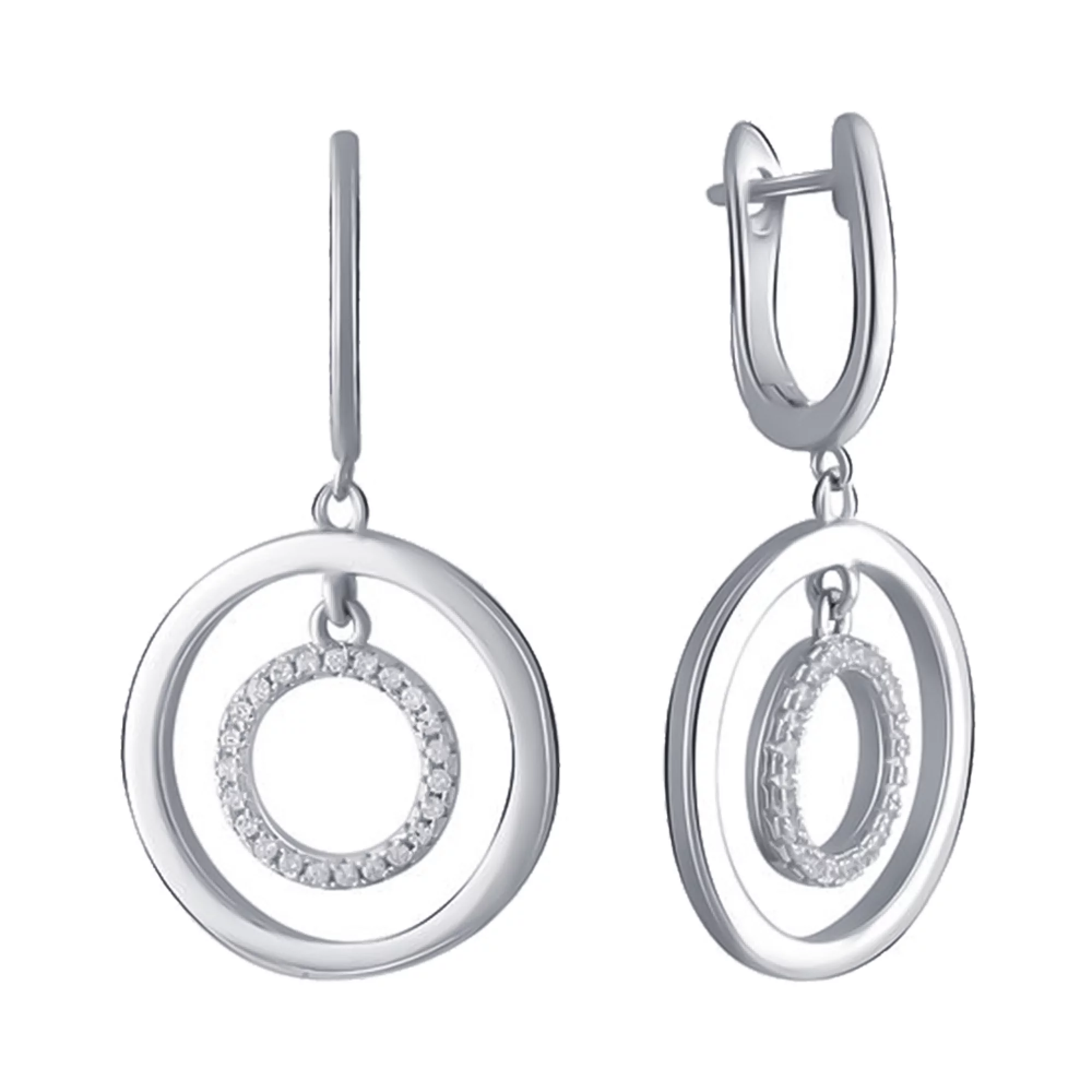 Сережки серебряные с фианитами круги - 1524305 – изображение 1