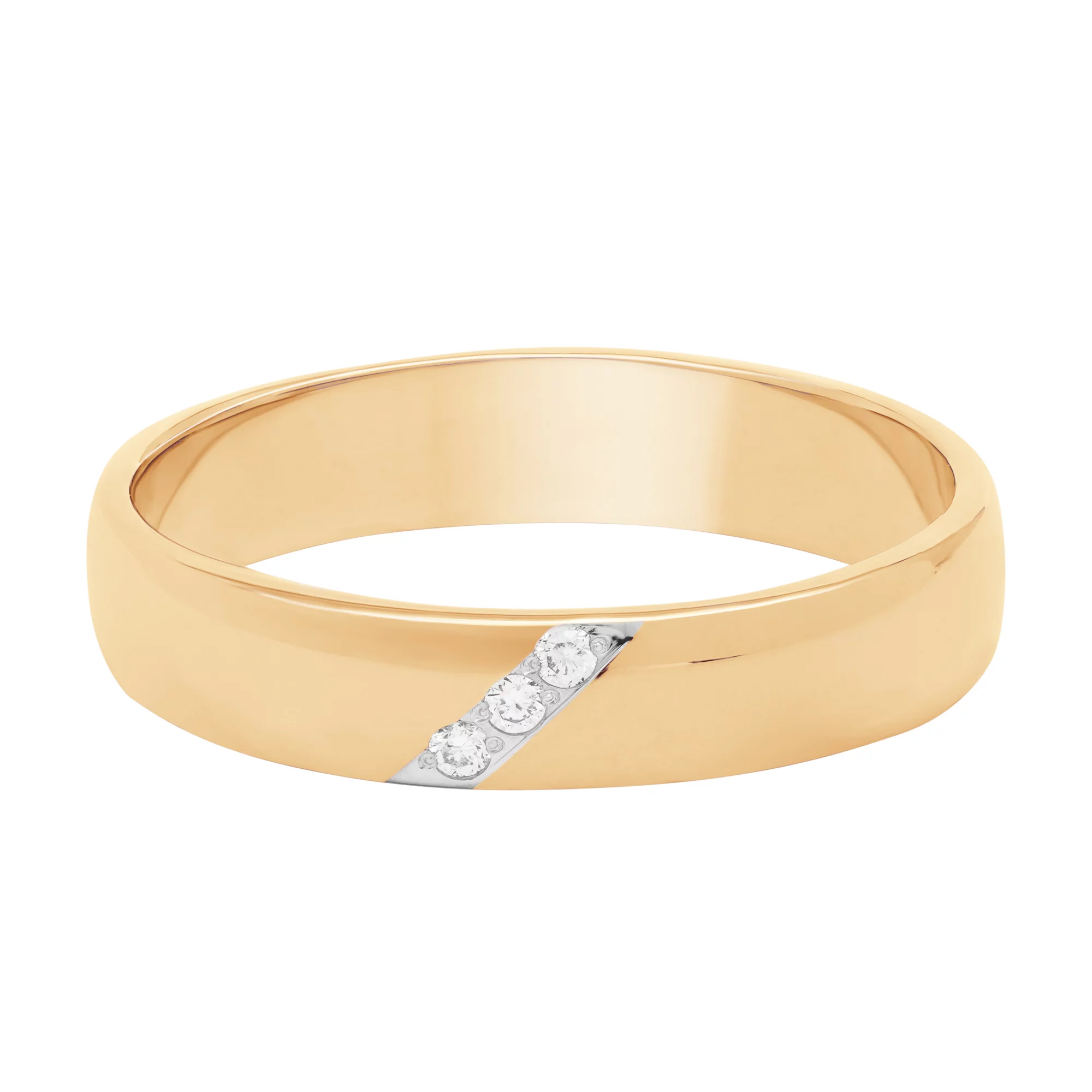 Обручальное кольцо классическое из комбинированного золота с бриллиантом - 960156 – изображение 2