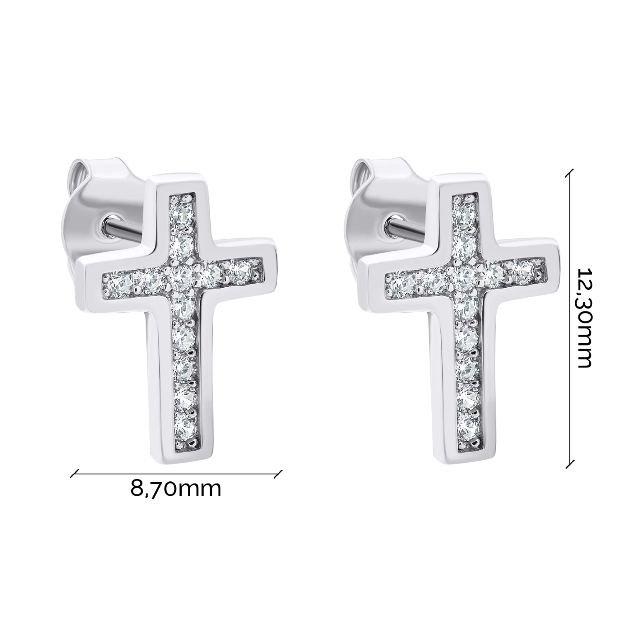 Серьги-гвоздики крестики из серебра с фианитами - 1521645 - 3