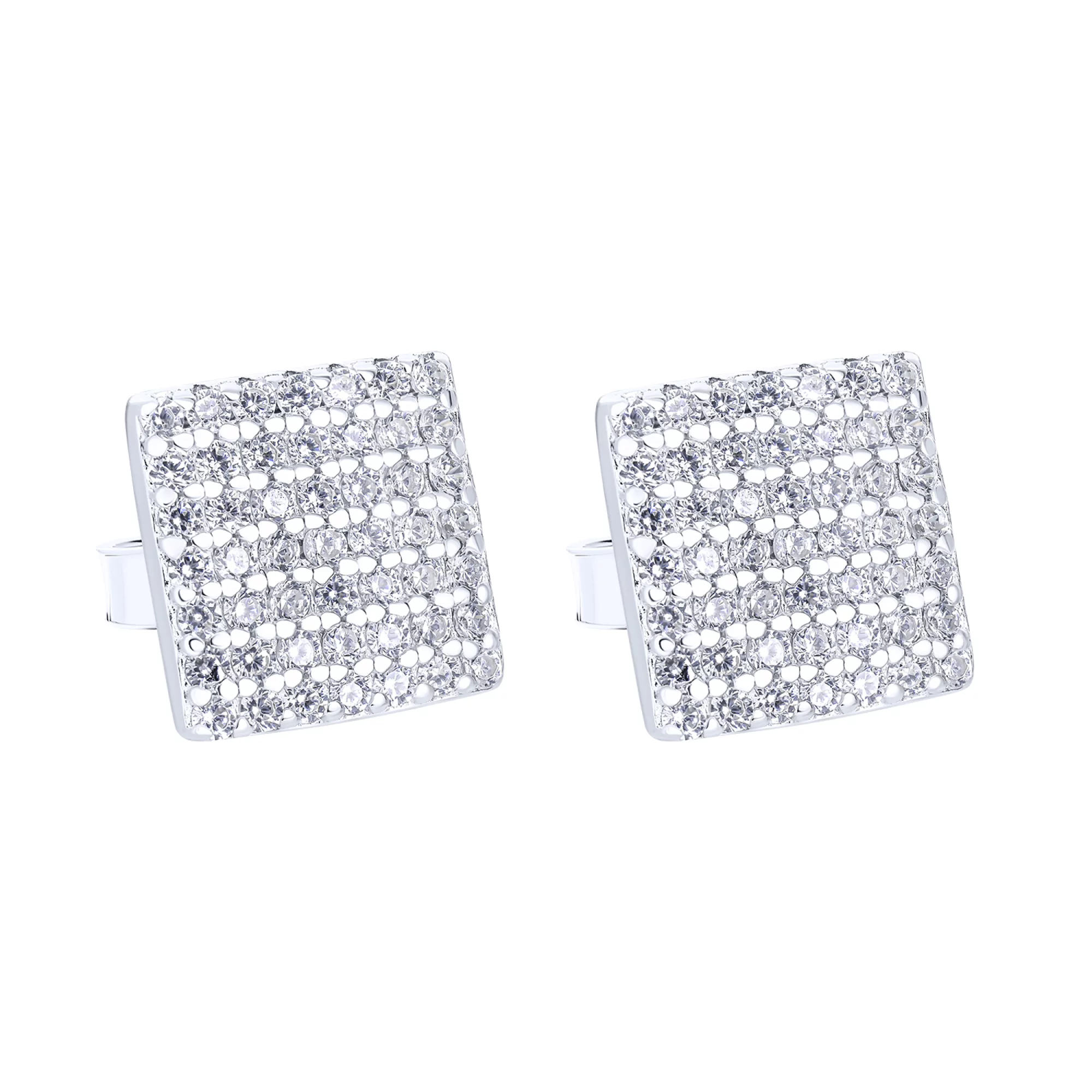 Срібні сережки-гвоздики квадратної форми з фіанітами - 1572527 – зображення 1