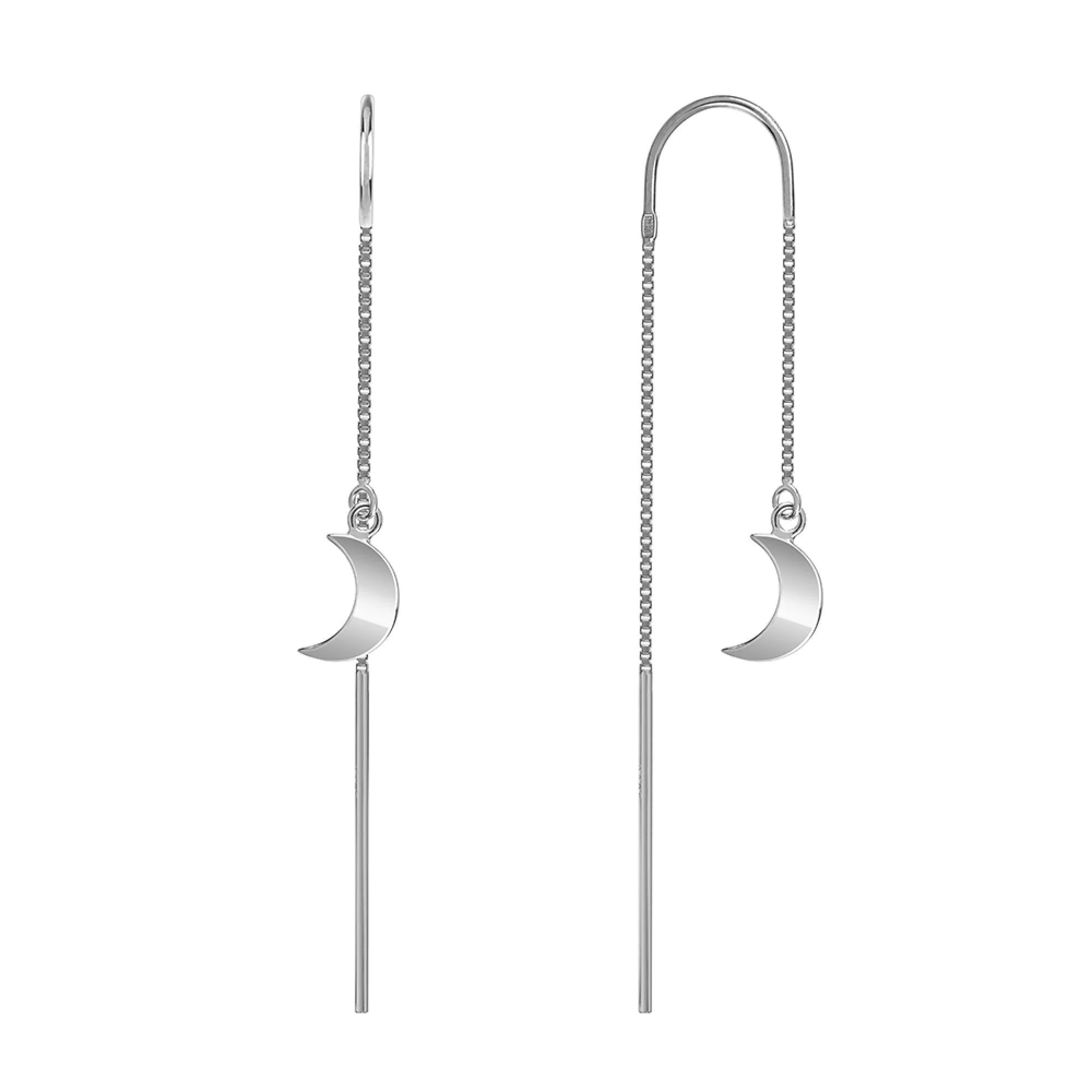 Срібні сережки-протяжки з підвісками "Місяць" і родіюванням - 1542874 – зображення 1