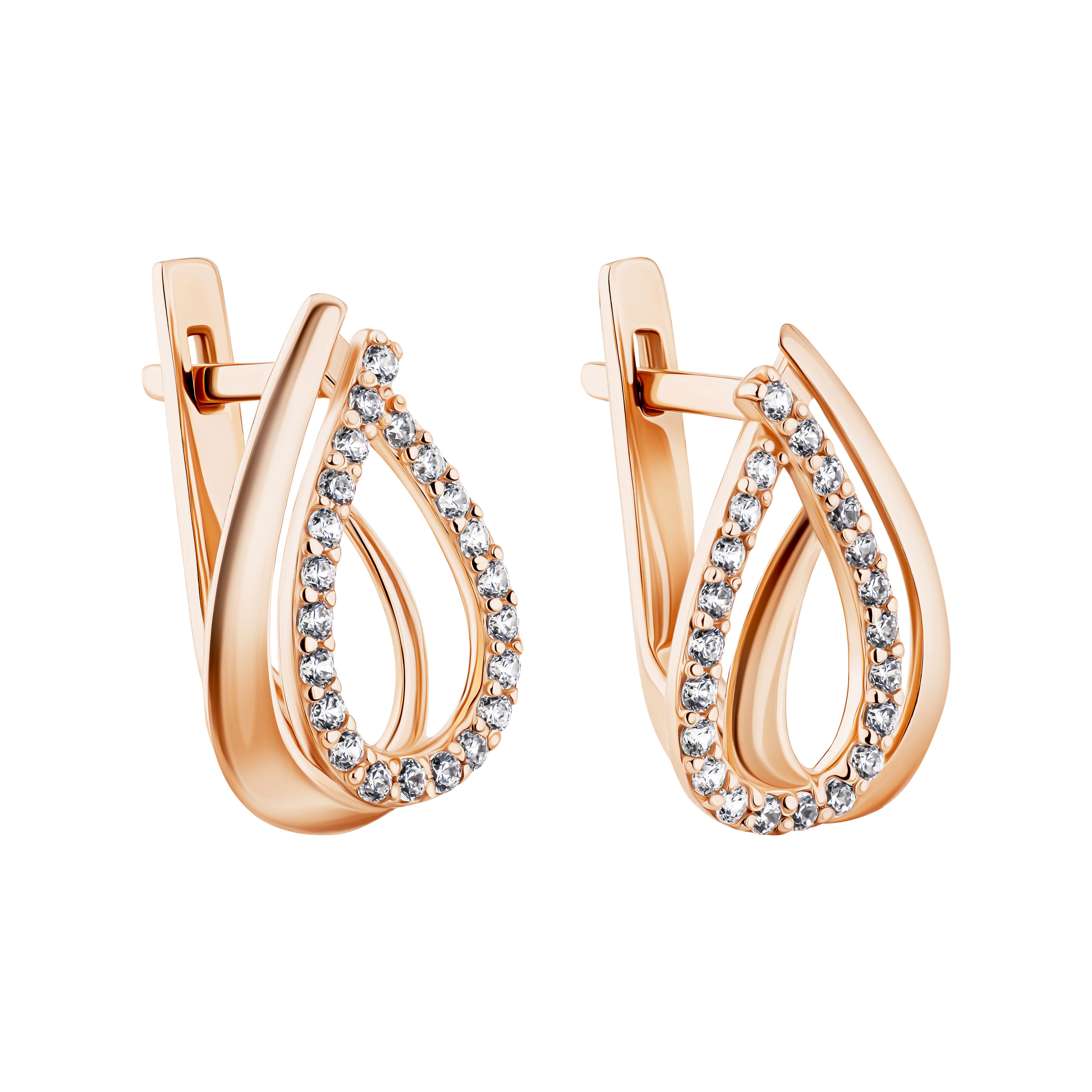 Серьги из красного золота "Капля" с фианитами