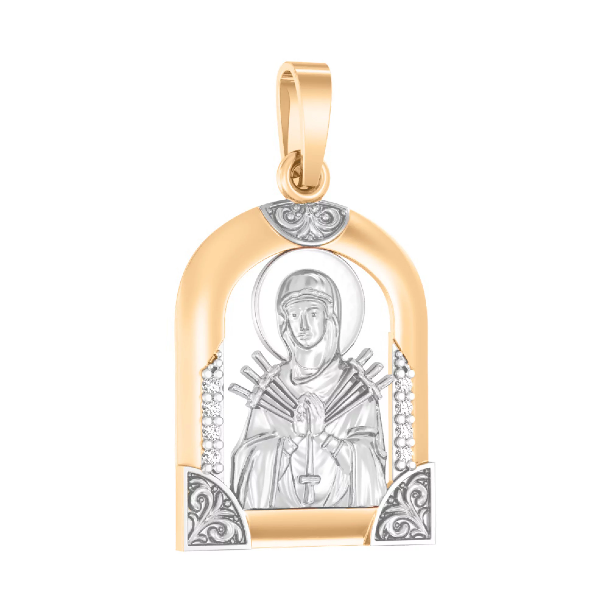 Золота ладанка іконка Божа Матір "Семистрільна" - 1523780 – зображення 1