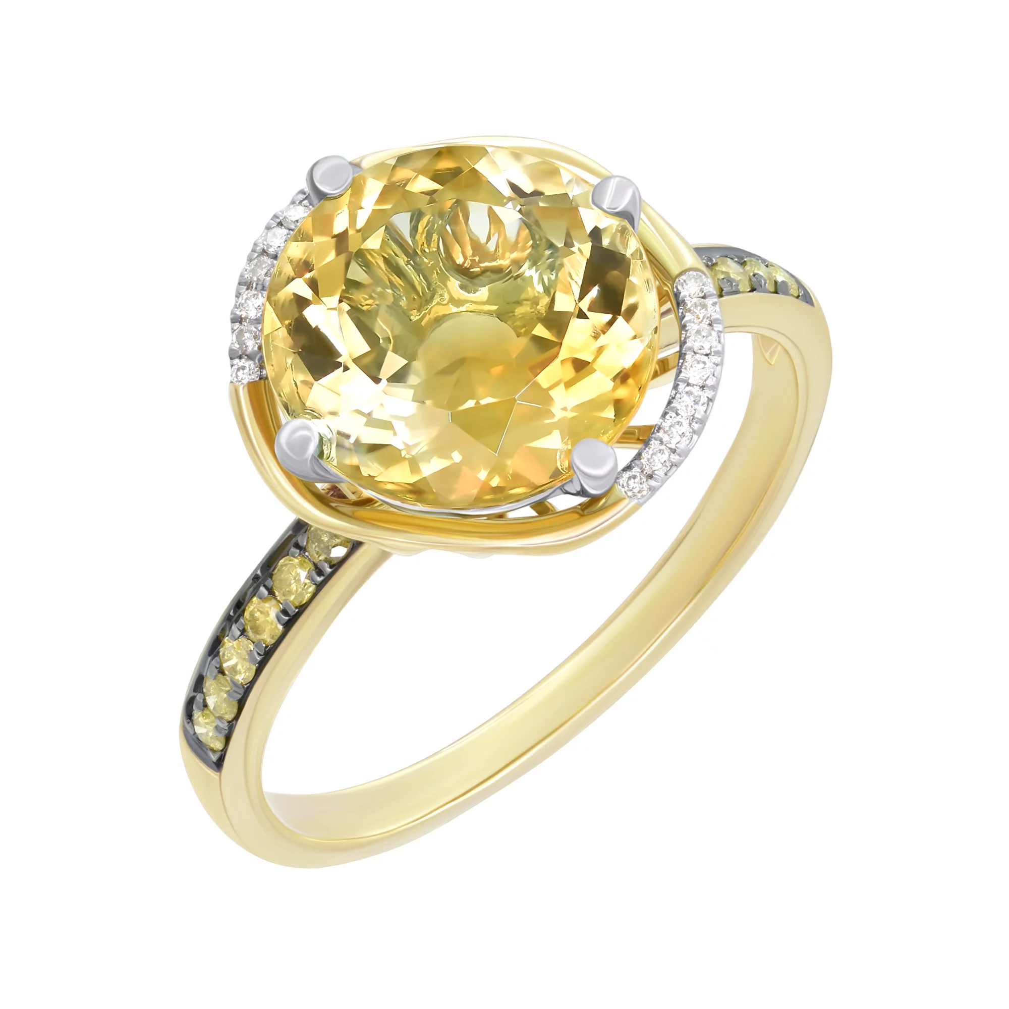 Каблучка з лимонного золота з діамантами і цитрином - 1254855 – зображення 1