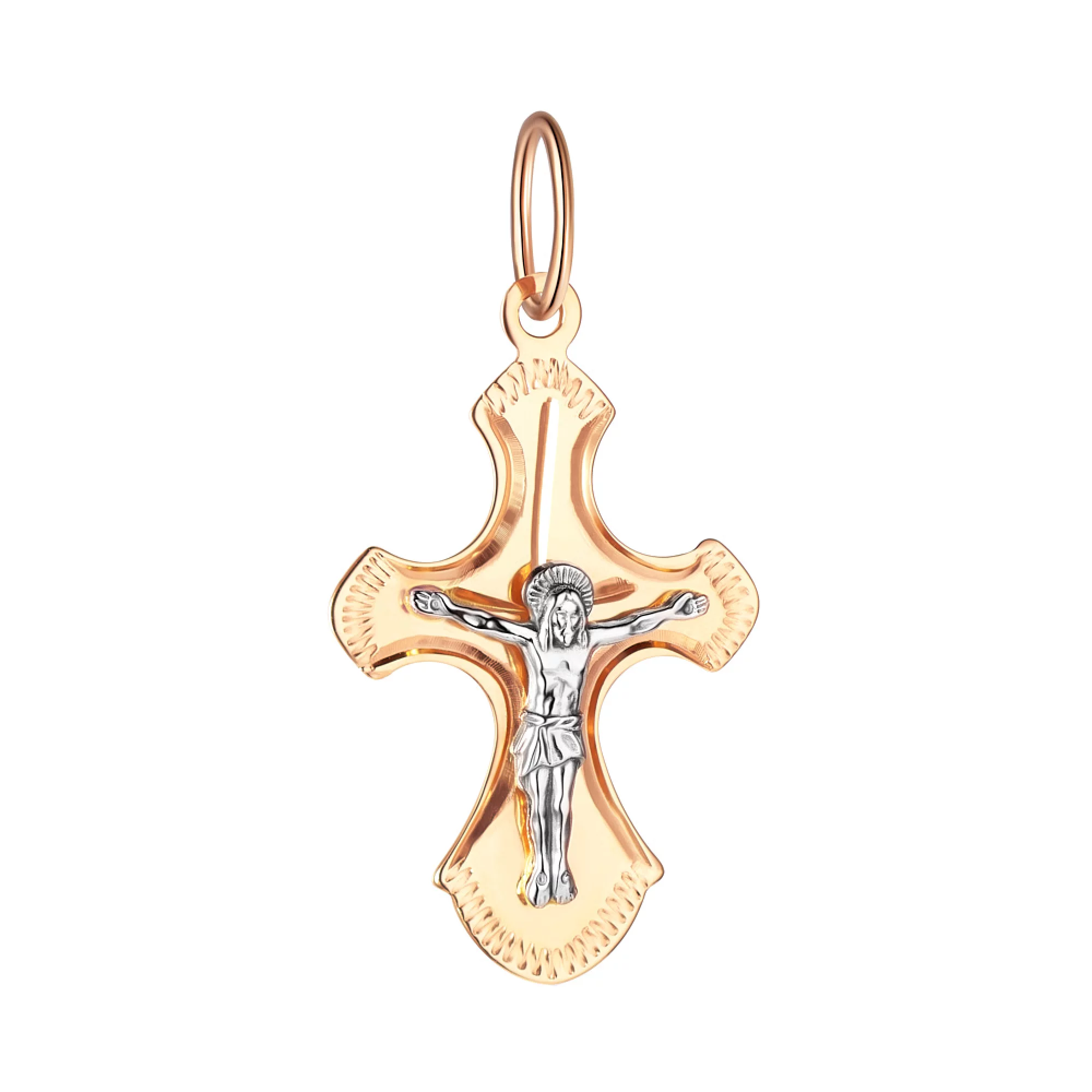 Нательный крестик из красного золота с алмазной гранью - 1532771 – изображение 1