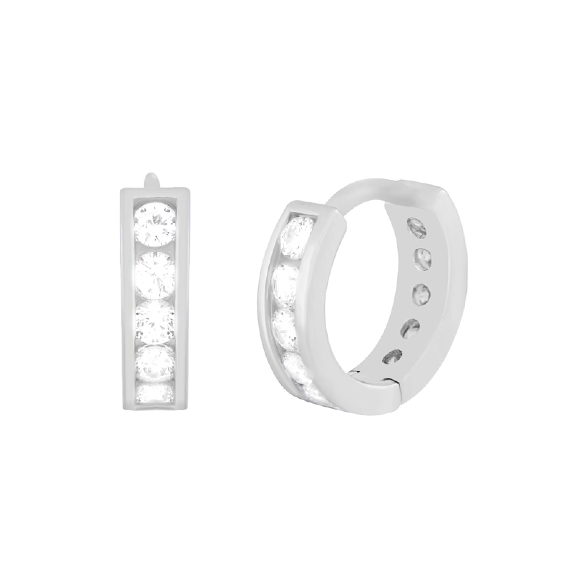 Сережки-кольца из серебра с фианитом - 375060 – изображение 1