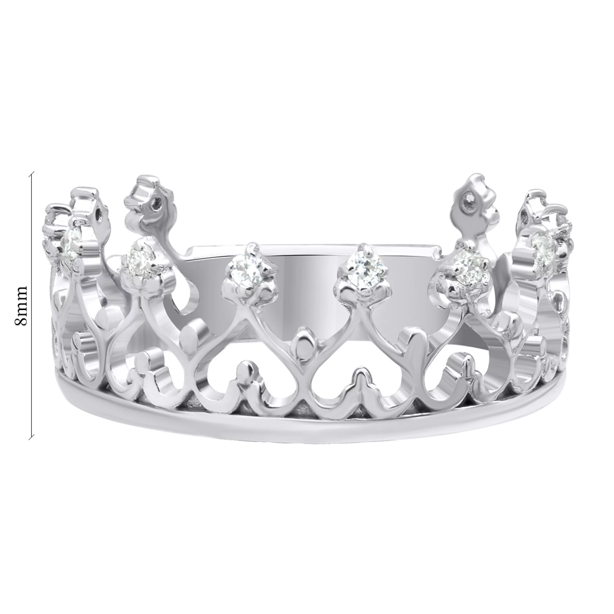 Каблучка "Корона" з білого золота з діамантами - 521710 – зображення 3