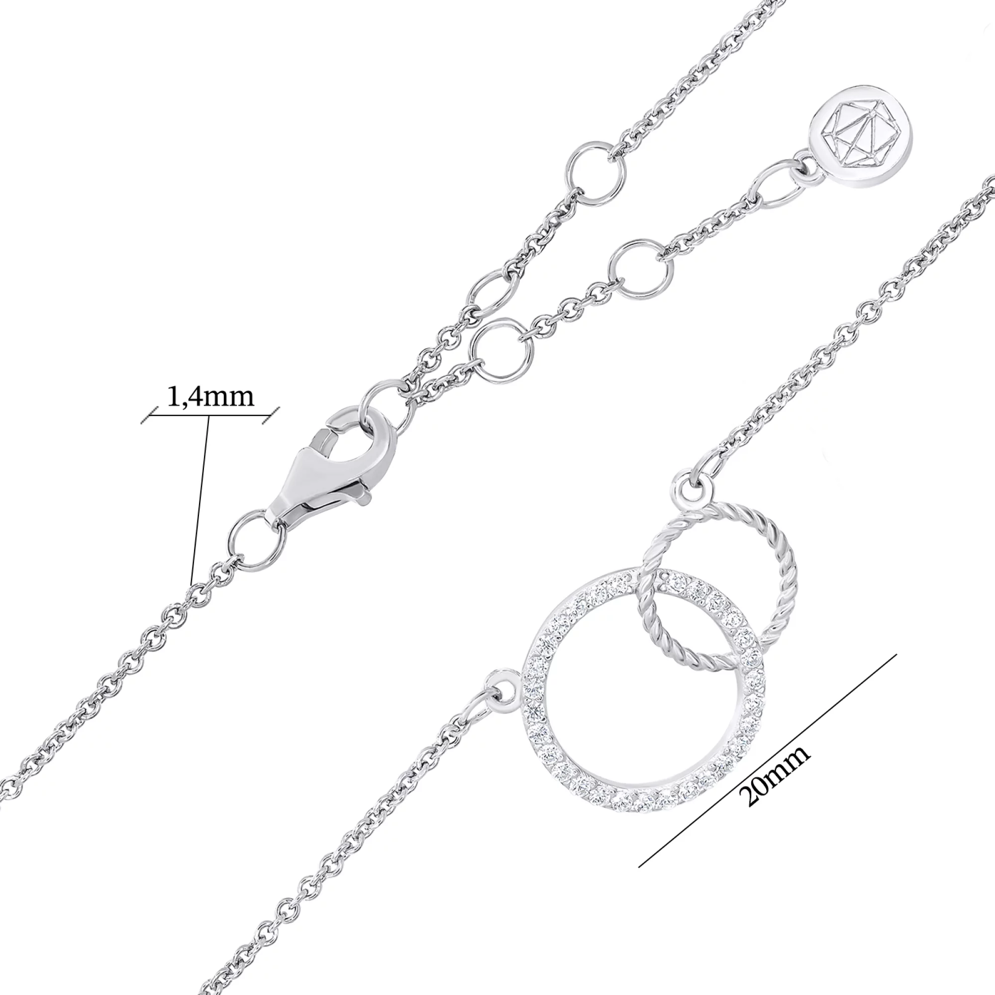 Колье серебряное "Переплетение Колец" c фианитом плетение якорь - 1547709 – изображение 3