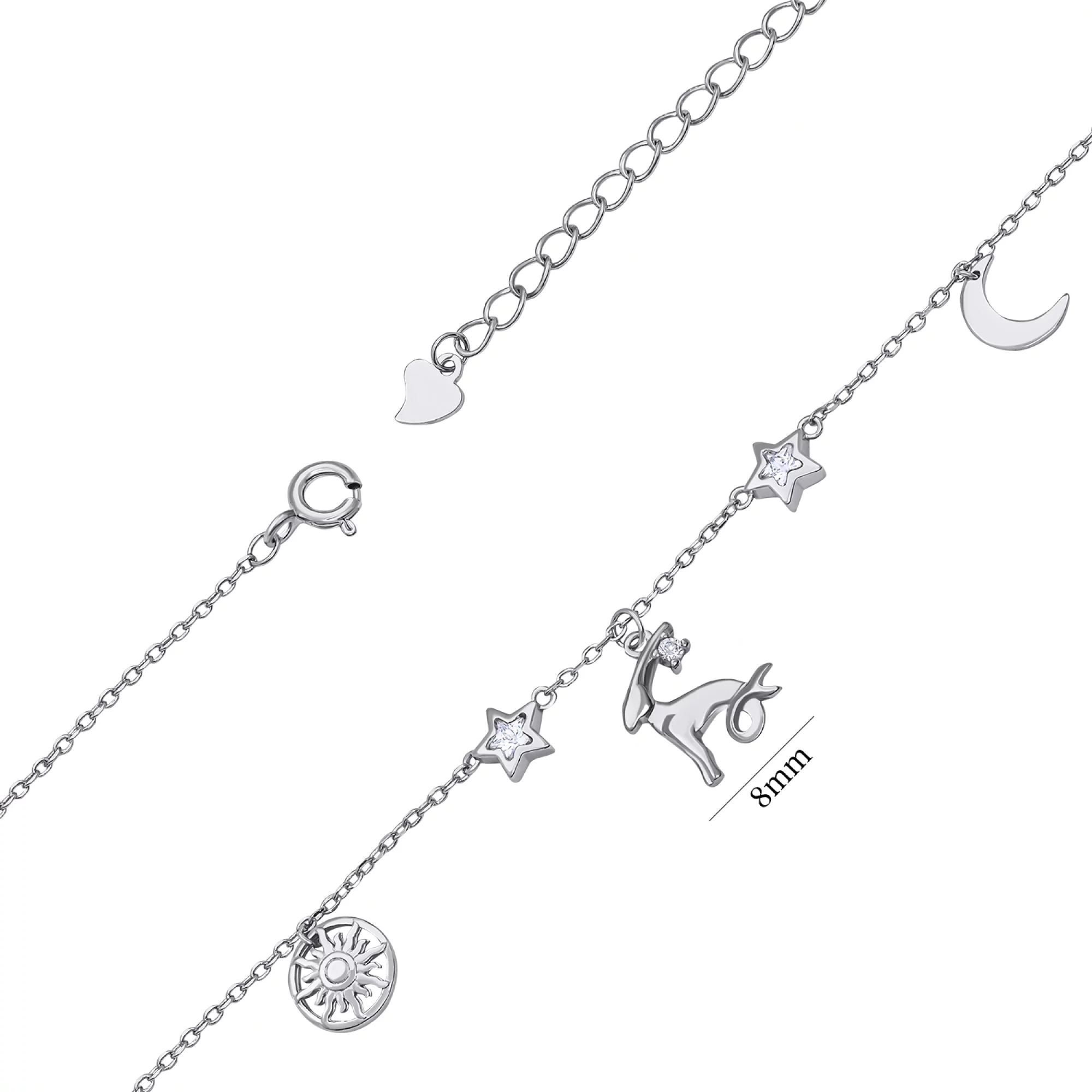 Срібний браслет "Знак зодіаку-Козеріг" з фіанітами плетіння якірне - 1530339 – зображення 3
