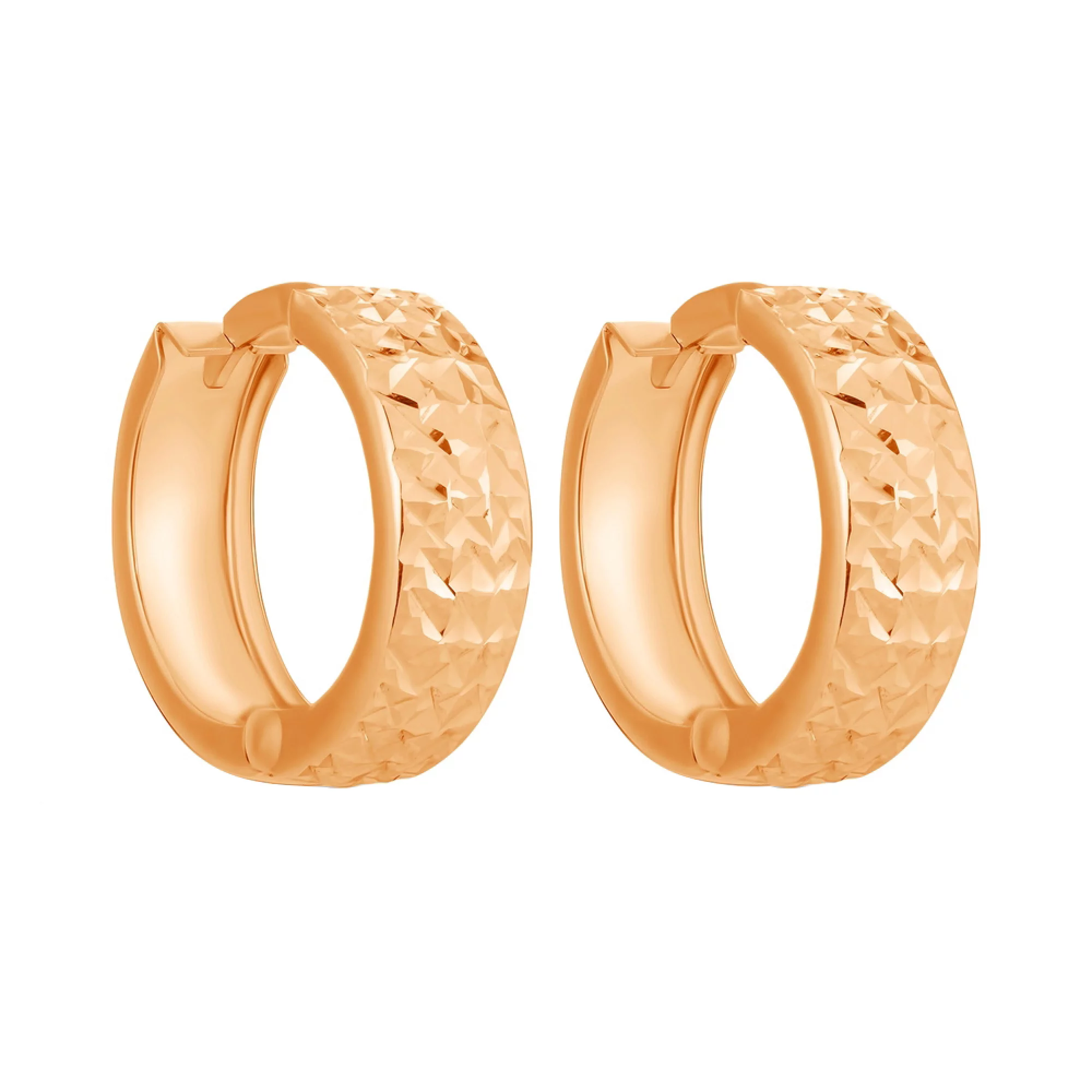 Золотые серьги-кольца с алмазной гранью - 1502846 – изображение 1