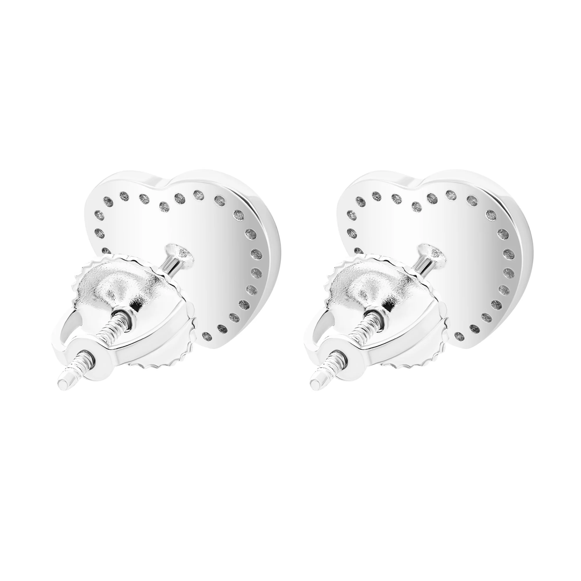 Срібні сережки-гвоздики з перламутром і фіанітами "Серце" - 1599273 – зображення 2