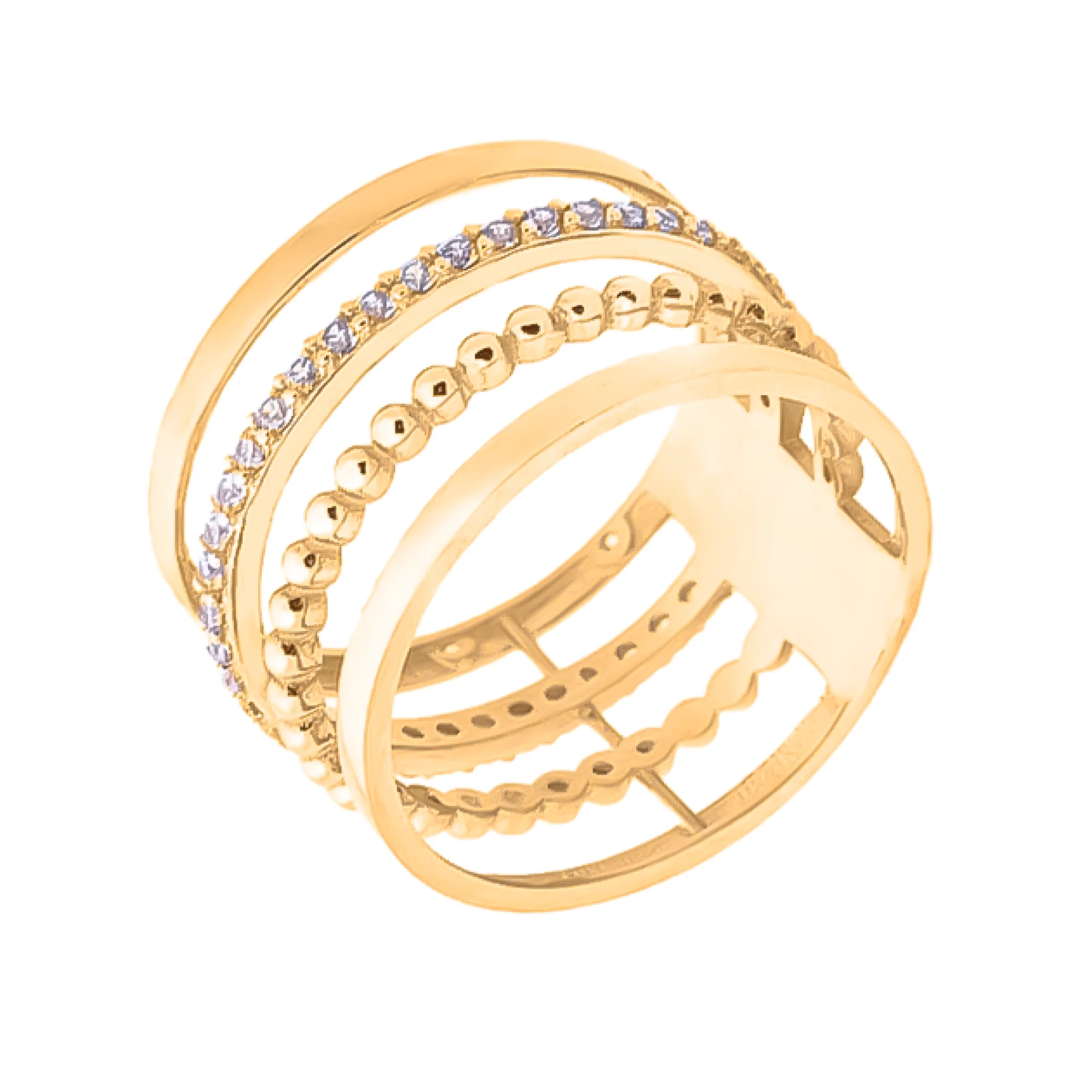 Широкое кольцо из красного золота с дорожкой фианитов - 1743283 – изображение 1