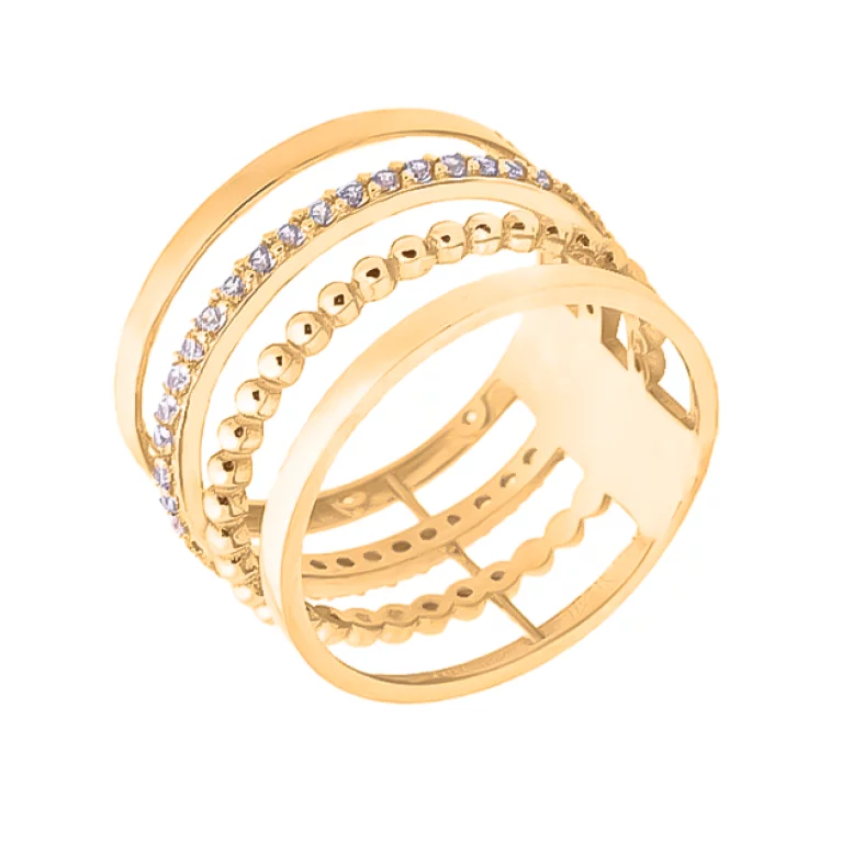 Широкое кольцо из красного золота с дорожкой фианитов. Артикул 117061: цена, отзывы, фото – купить в интернет-магазине AURUM