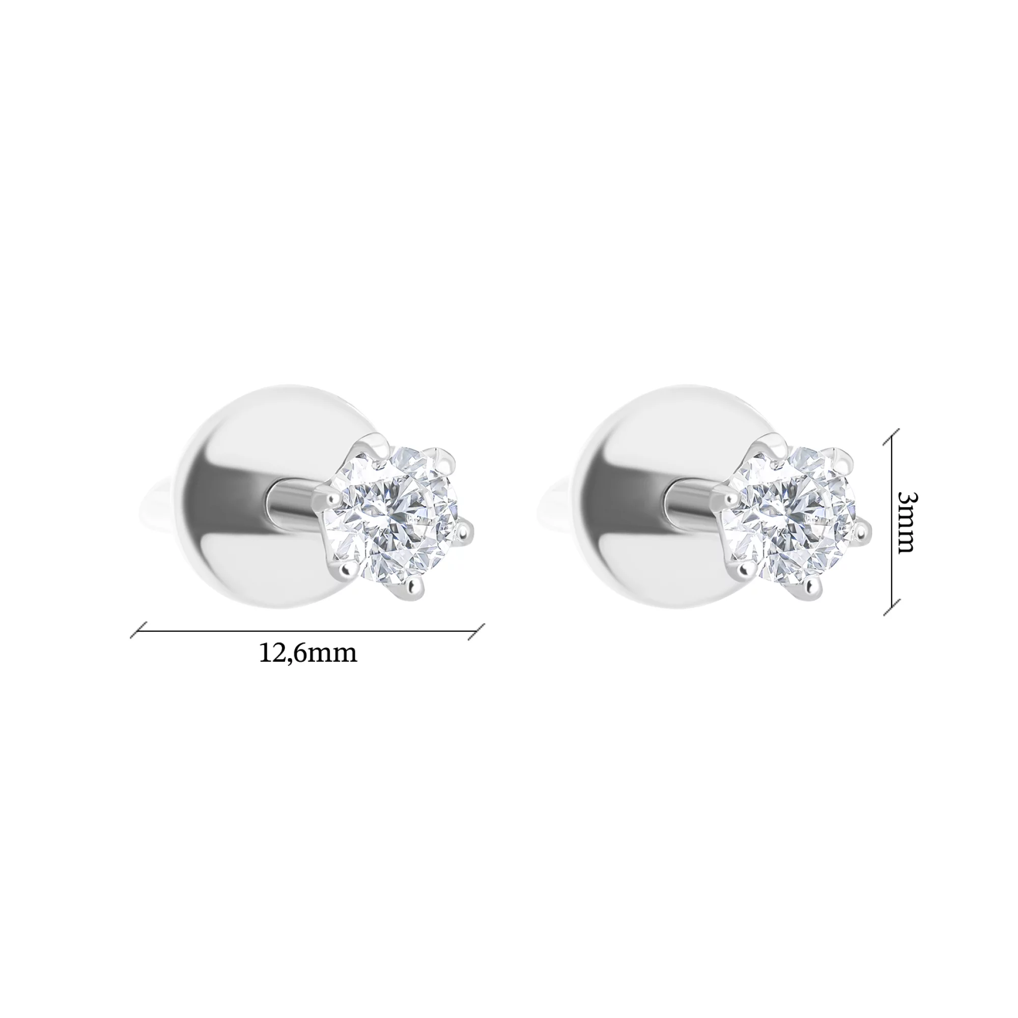 Сережки-гвоздики в білому золоті з діамантом - 1562585 – зображення 3