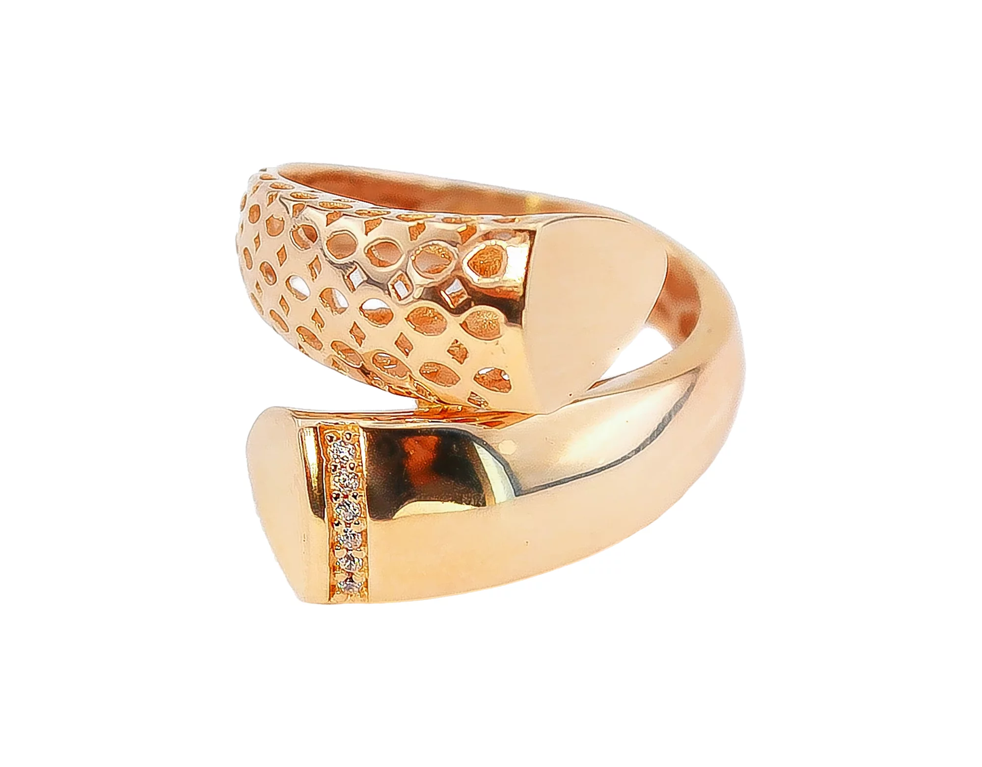 Кольцо из красного золота с фианитом спираль с фианитом - 508269 – изображение 1