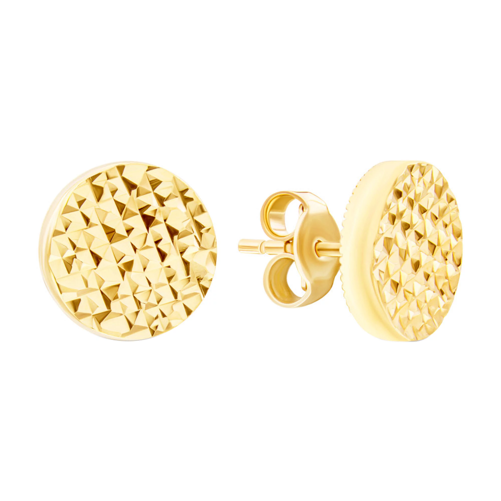 Серьги-гвоздики из желтого золота "Монетка" с алмазной гранью - 1503616 – изображение 1