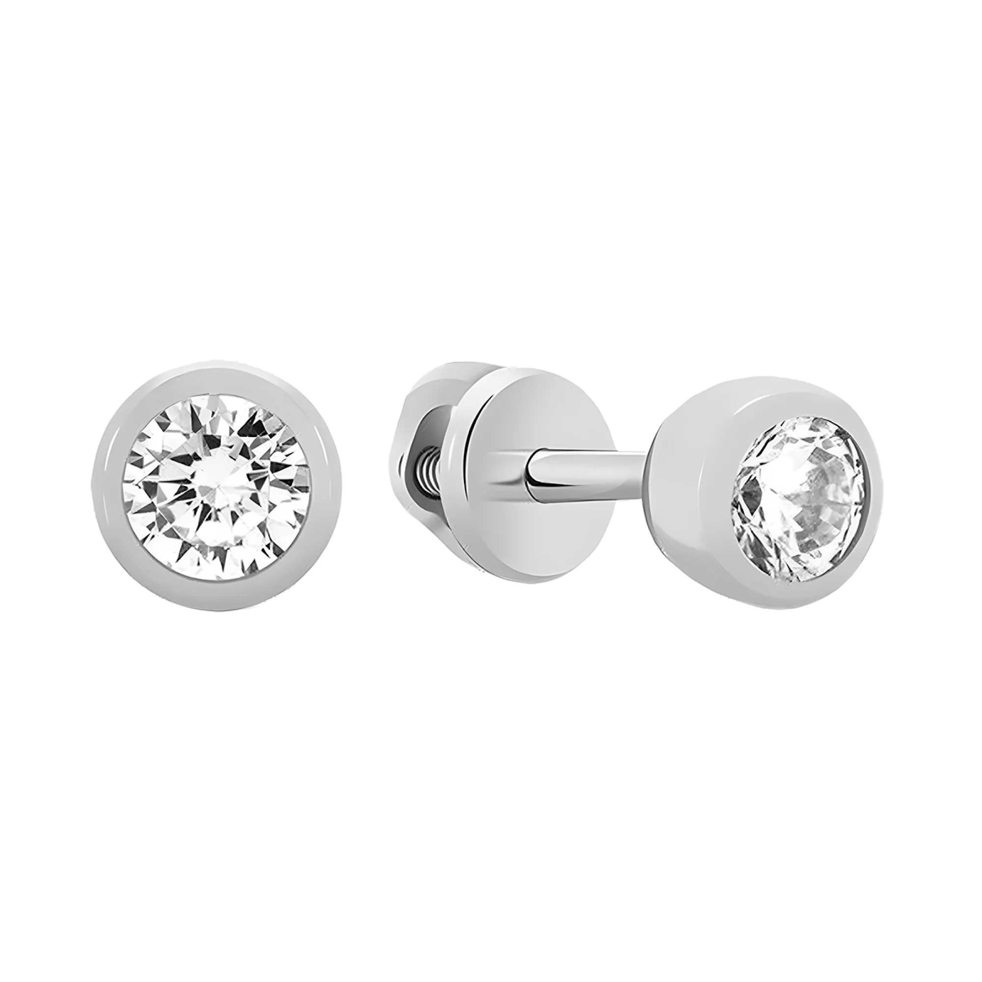 Серебряные серьги-гвоздики с фианитом - 407833 - 1