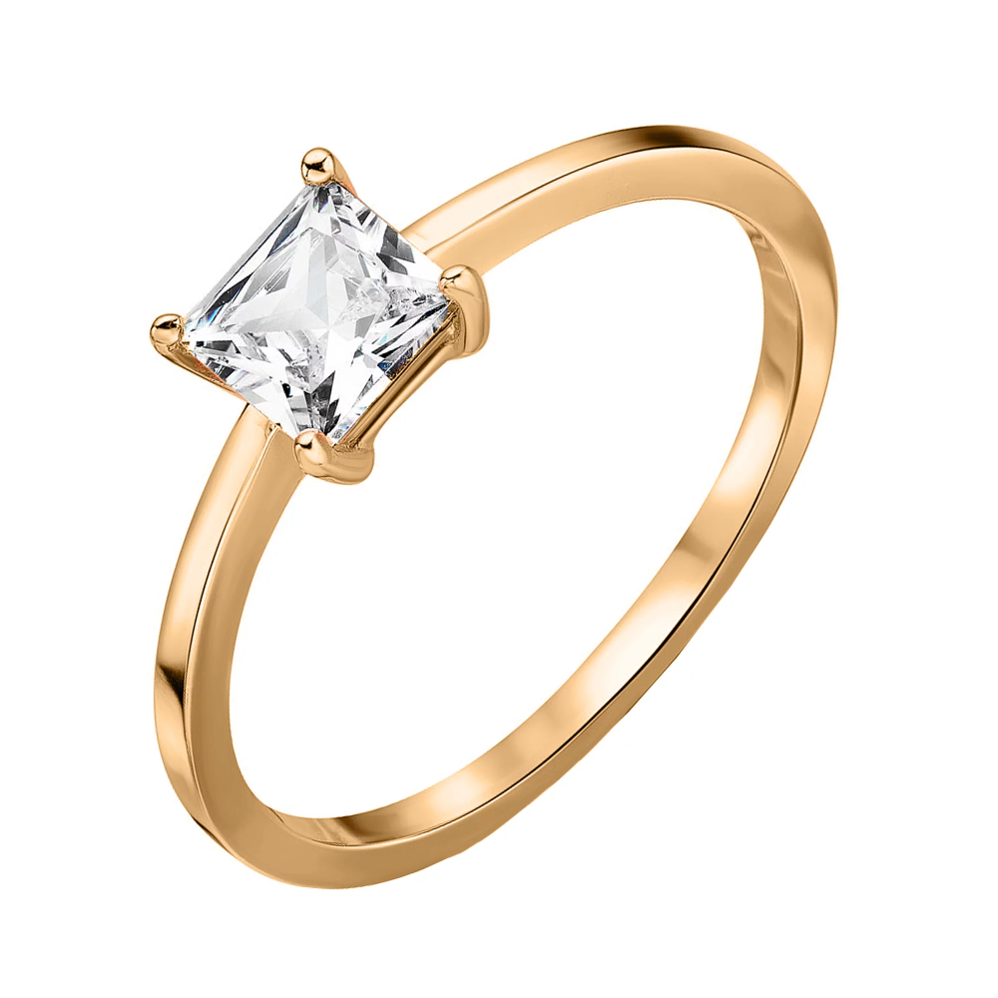 Помолвочное кольцо из красного золота с фианитом - 1694657 – изображение 1