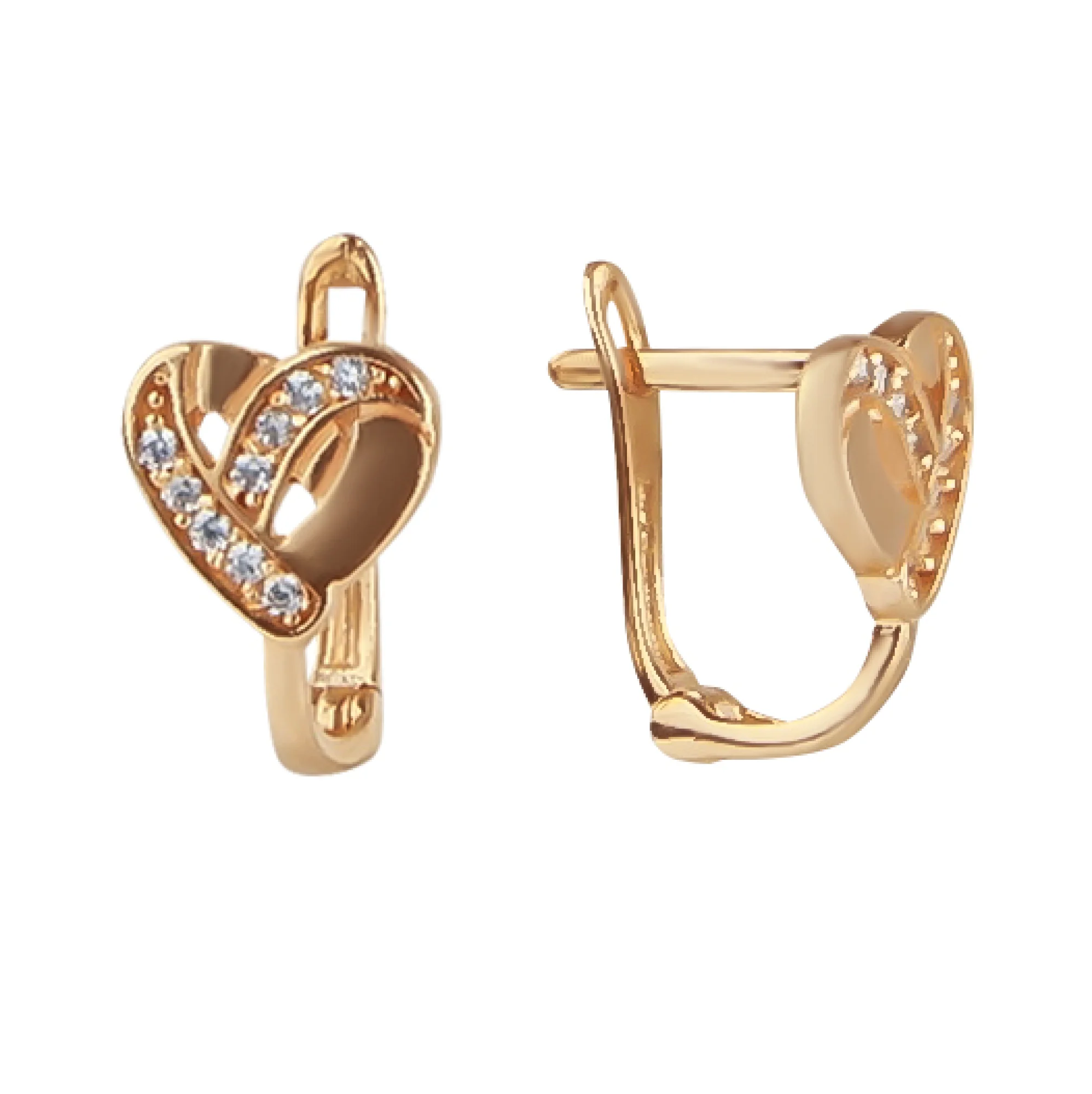Серьги с фианитами "Сердце" в красном золоте - 806937 - 1