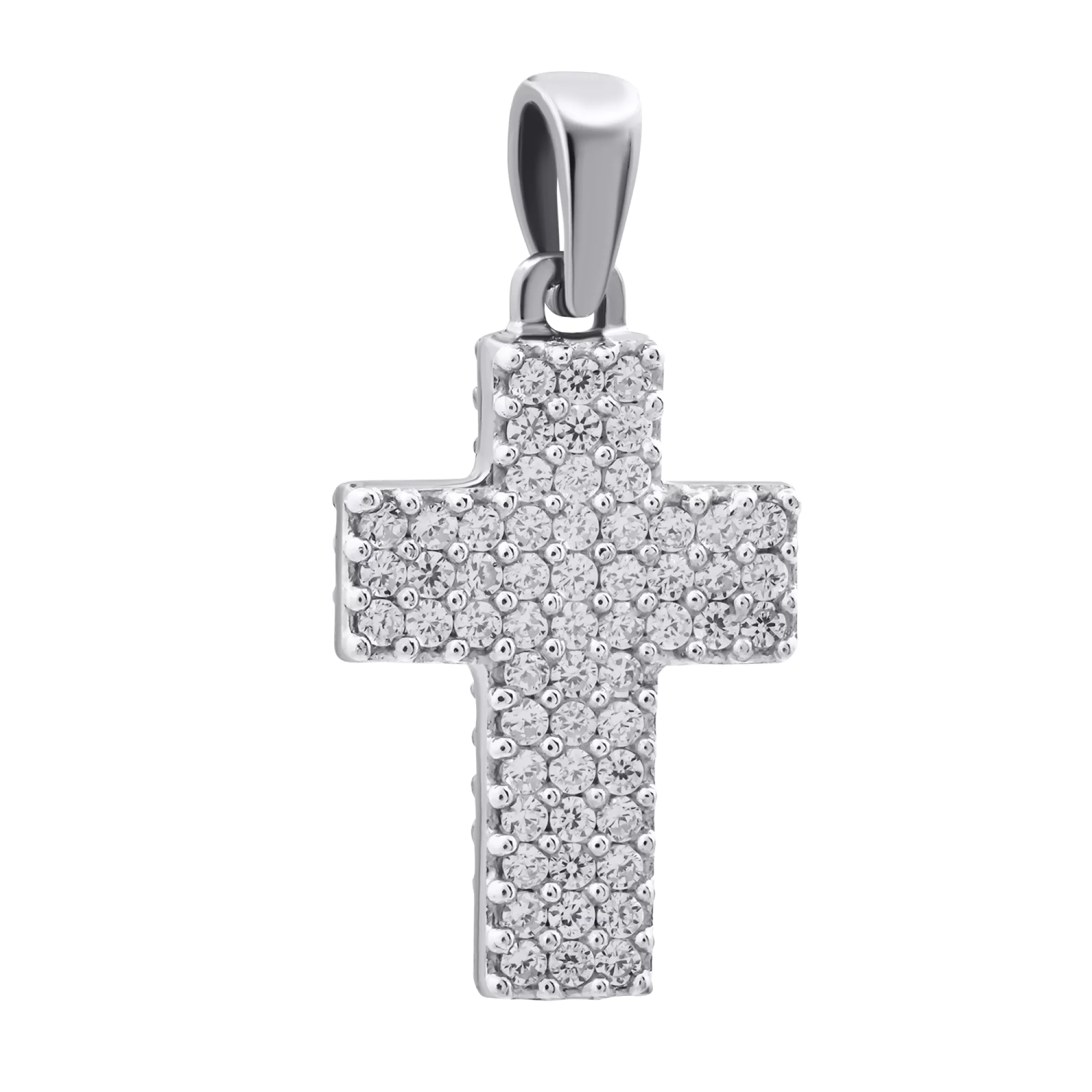 Крестик серебряный двухсторонний с фианитом - 1269036 – изображение 1
