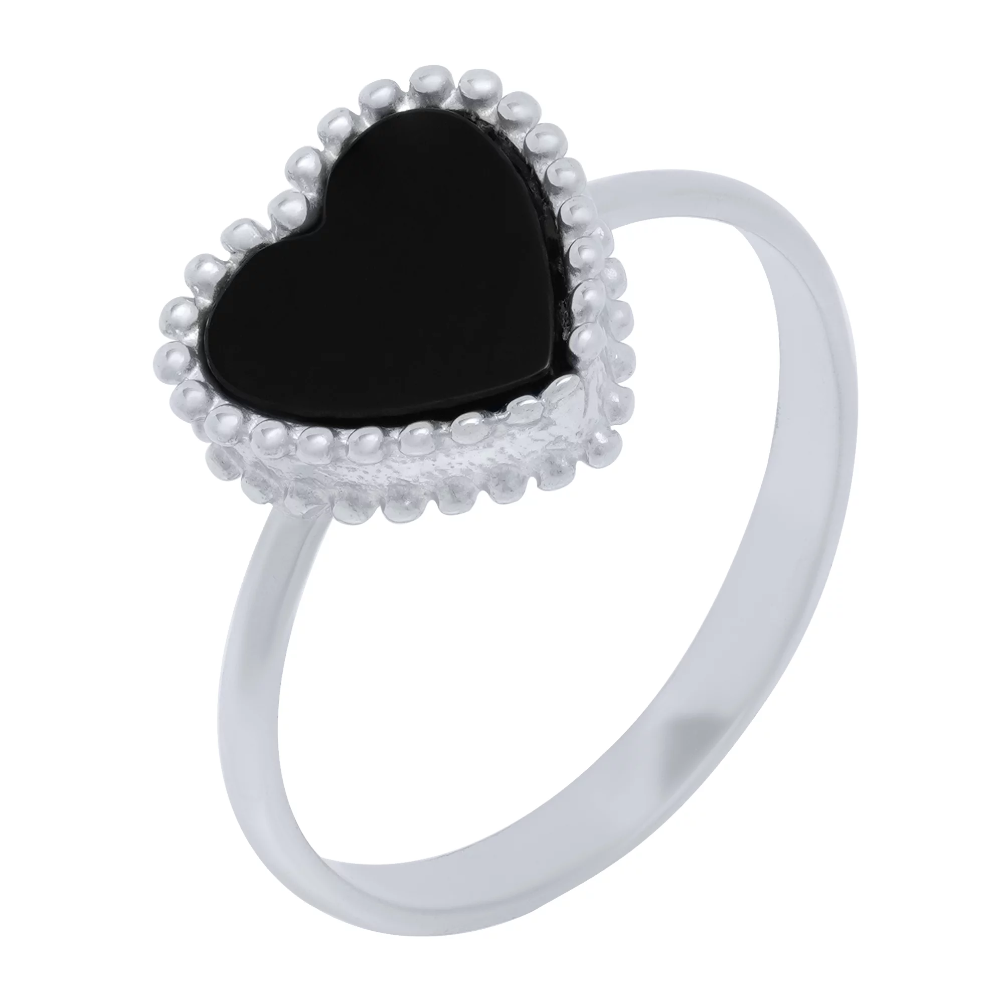 Серебряное кольцо "Сердце" с ониксом - 1682867 – изображение 1