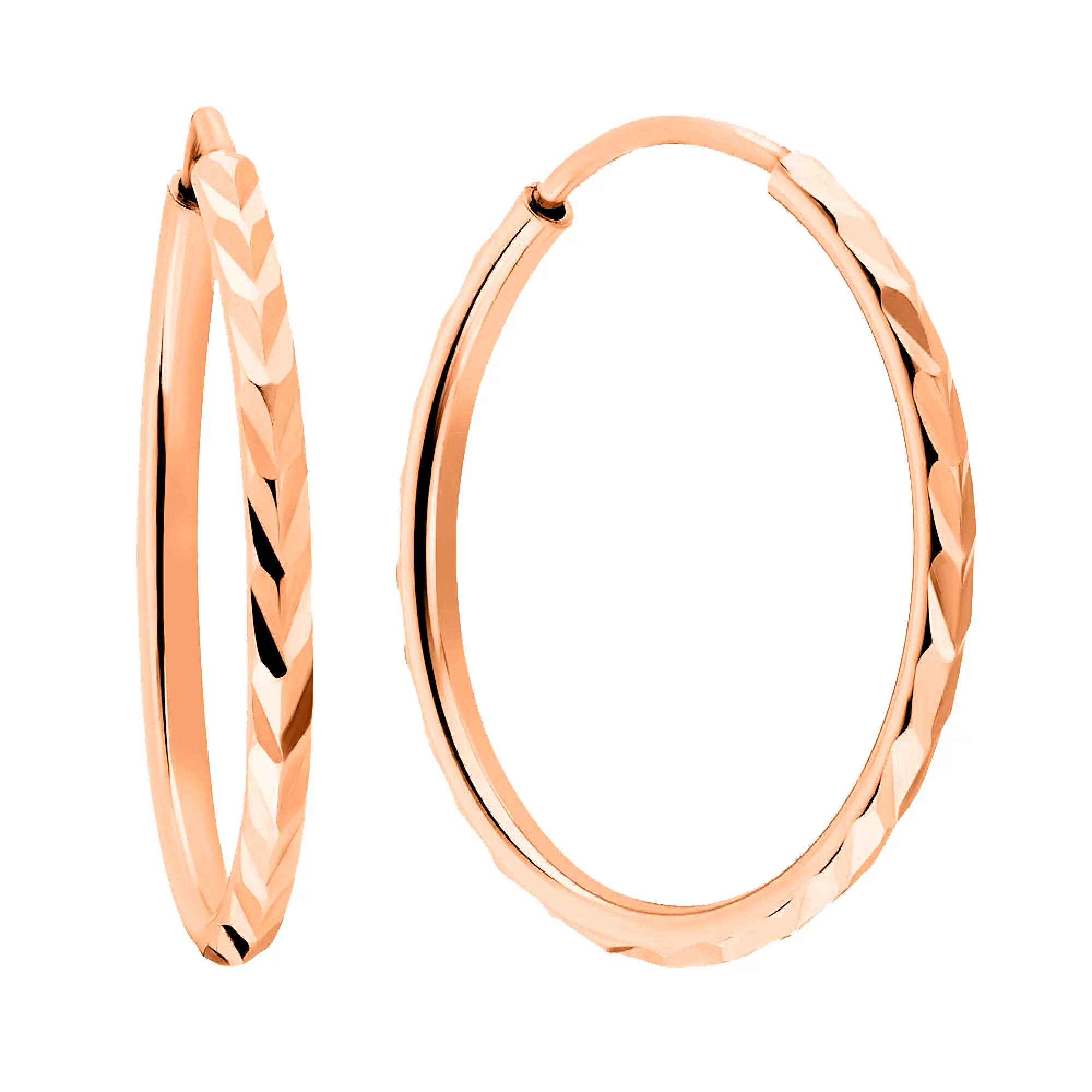 Сережки-кольца из красного золота с алмазной гранью - 1272064 – изображение 1