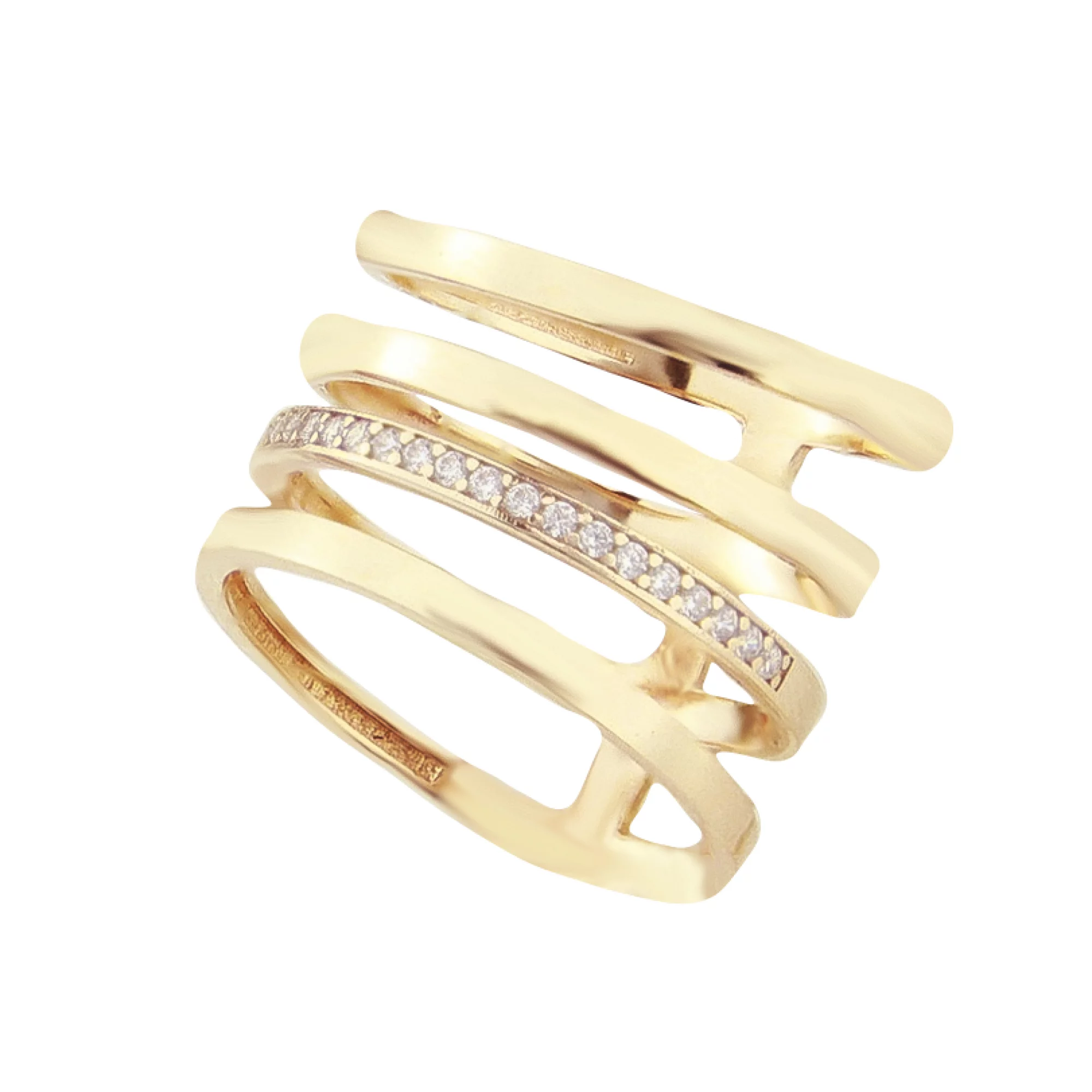 Золотое кольцо с фианитами "Пружина" - 559423 – изображение 1
