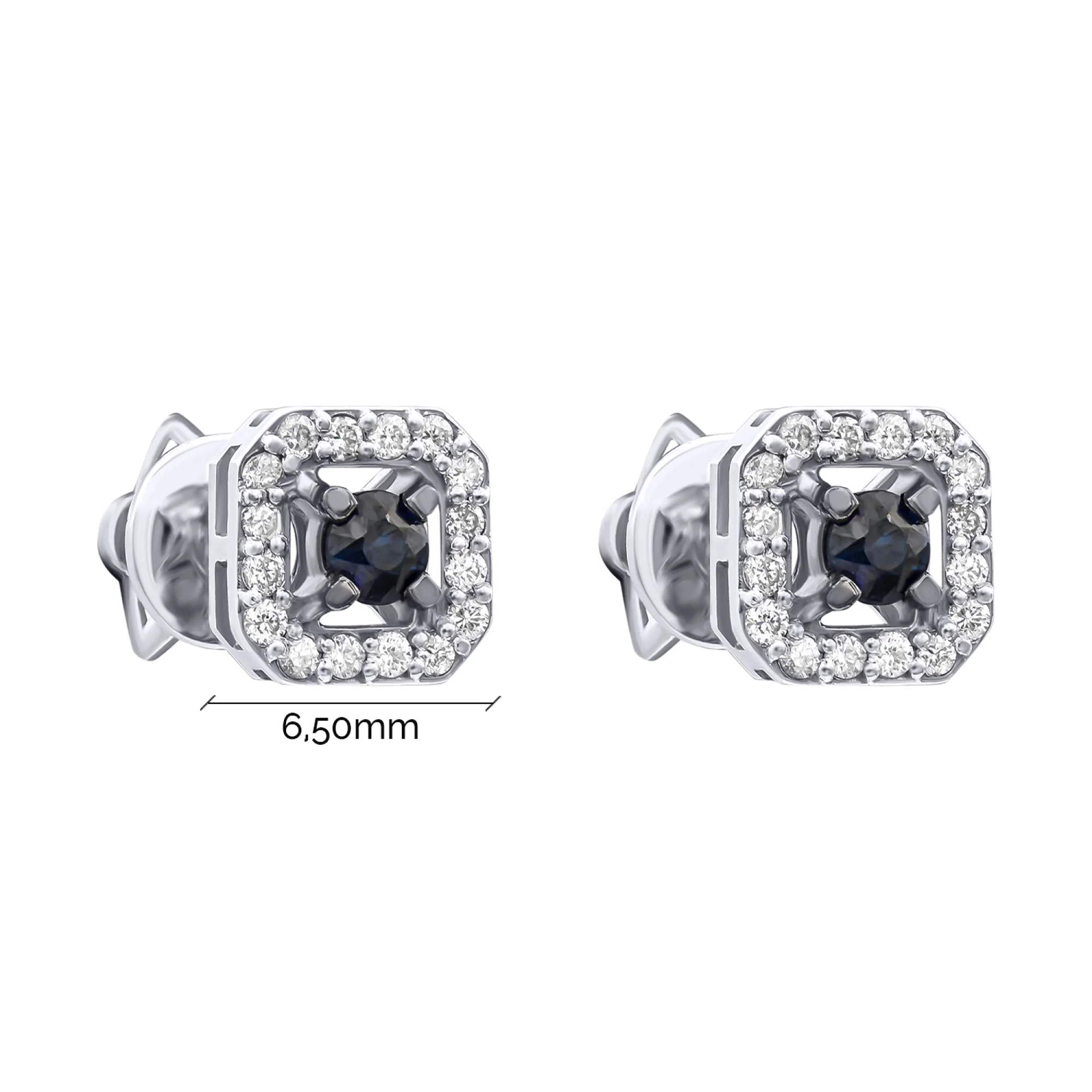 Серьги-гвоздики из белого золота с бриллиантами и сапфирами - 1449853 - 3