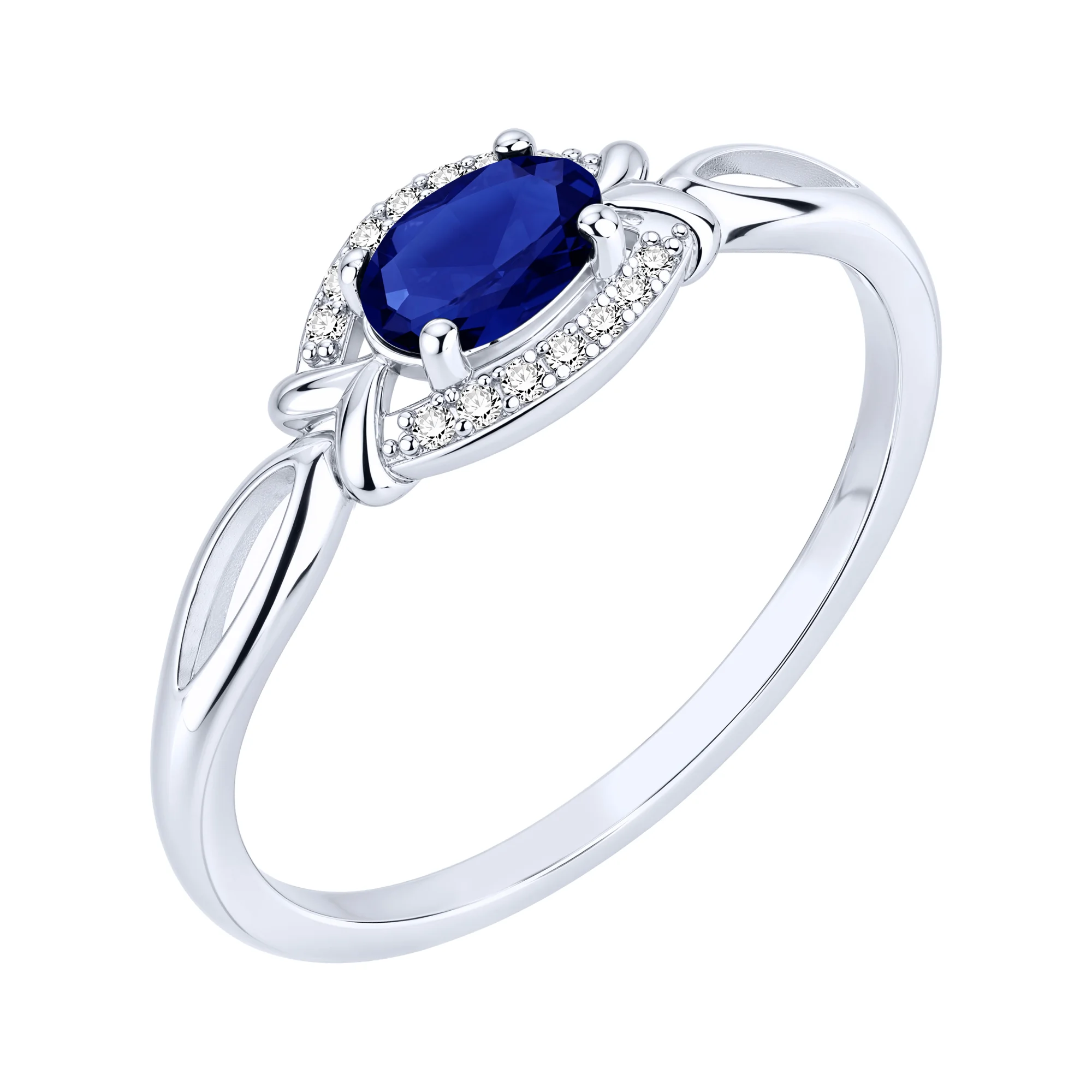 Серебряное кольцо "Овал" с сапфиром и фианитами - 2299286 - 1