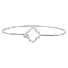 Браслет жесткий из белого золота с фианитом "Клевер" - 1263651