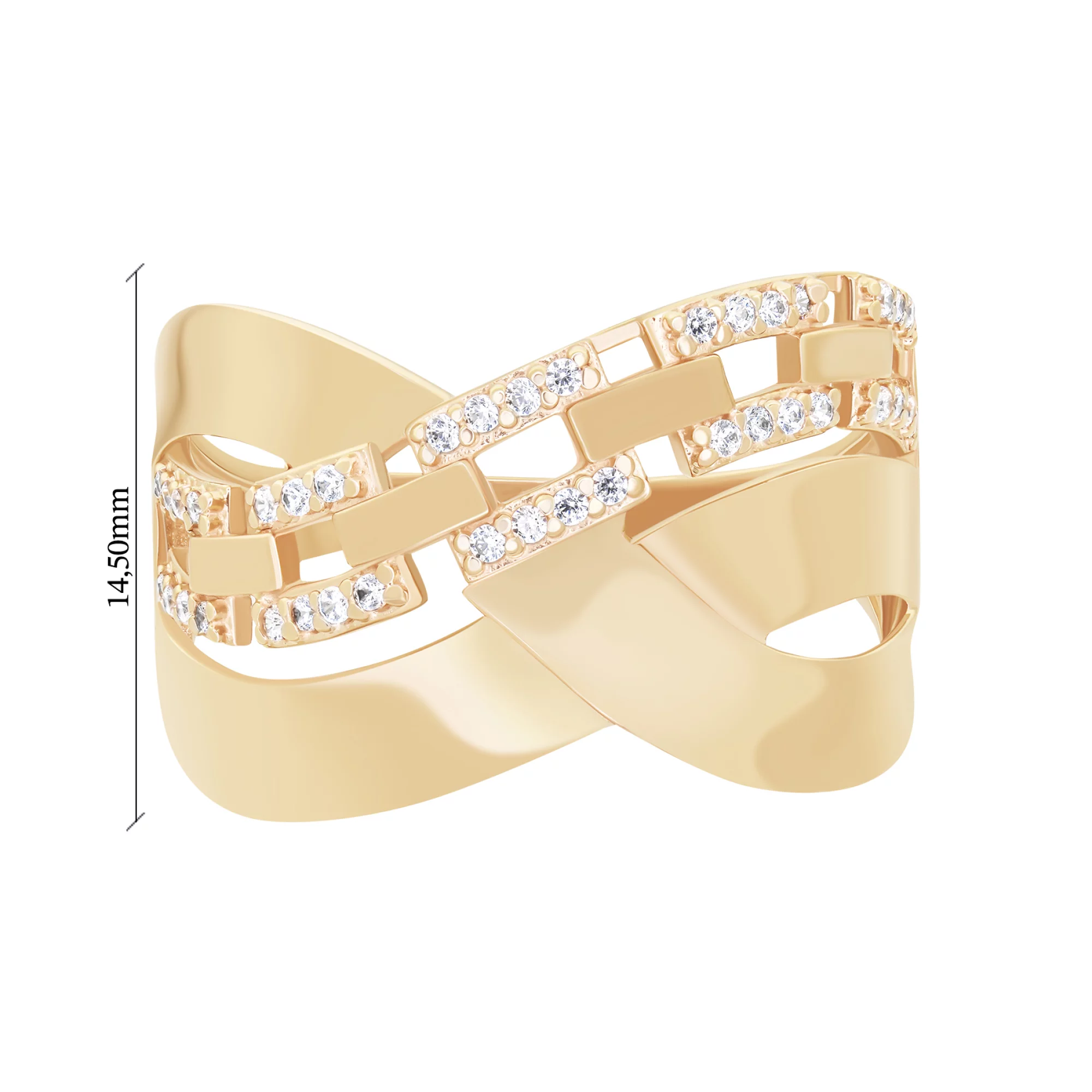 Широкое золотое кольцо с фианитами и формой цепочки - 1627717 – изображение 3