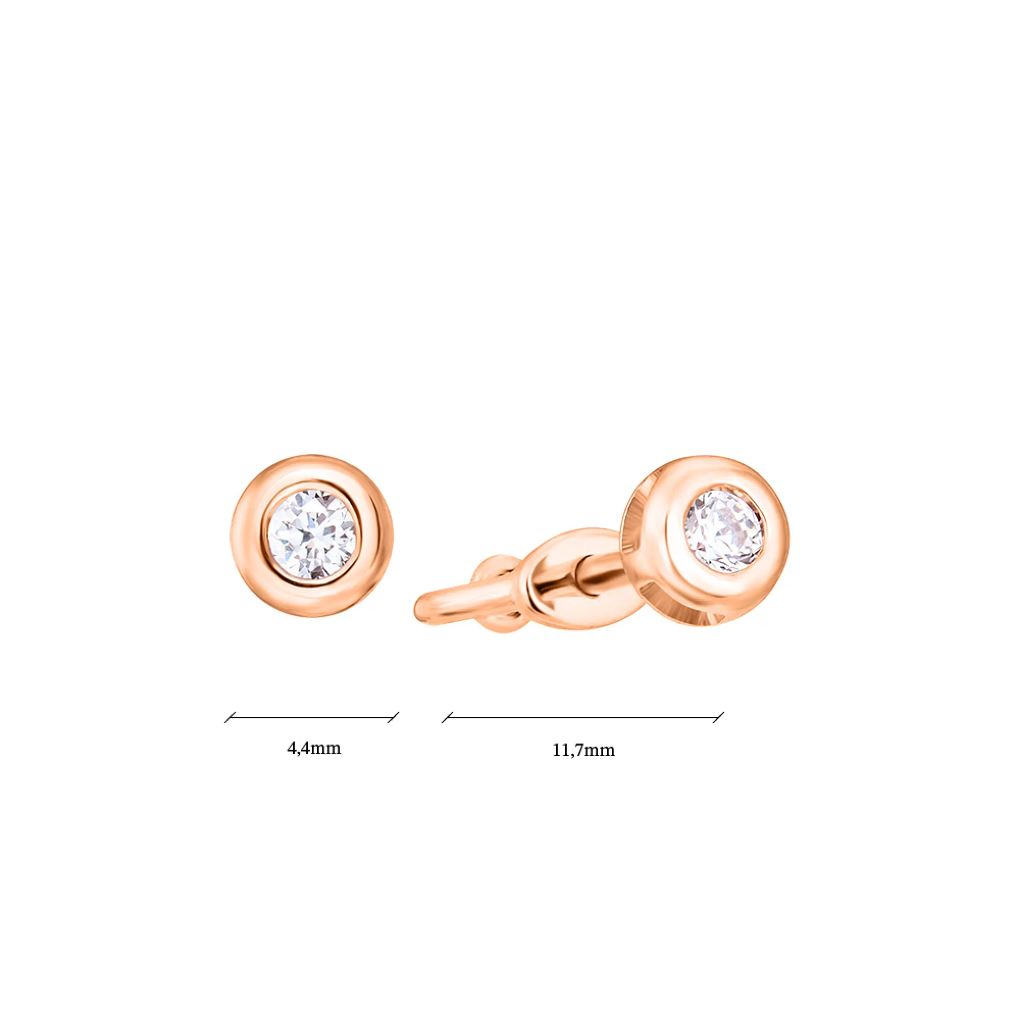 Золотые серьги-гвоздики с фианитом - 603979 – изображение 3