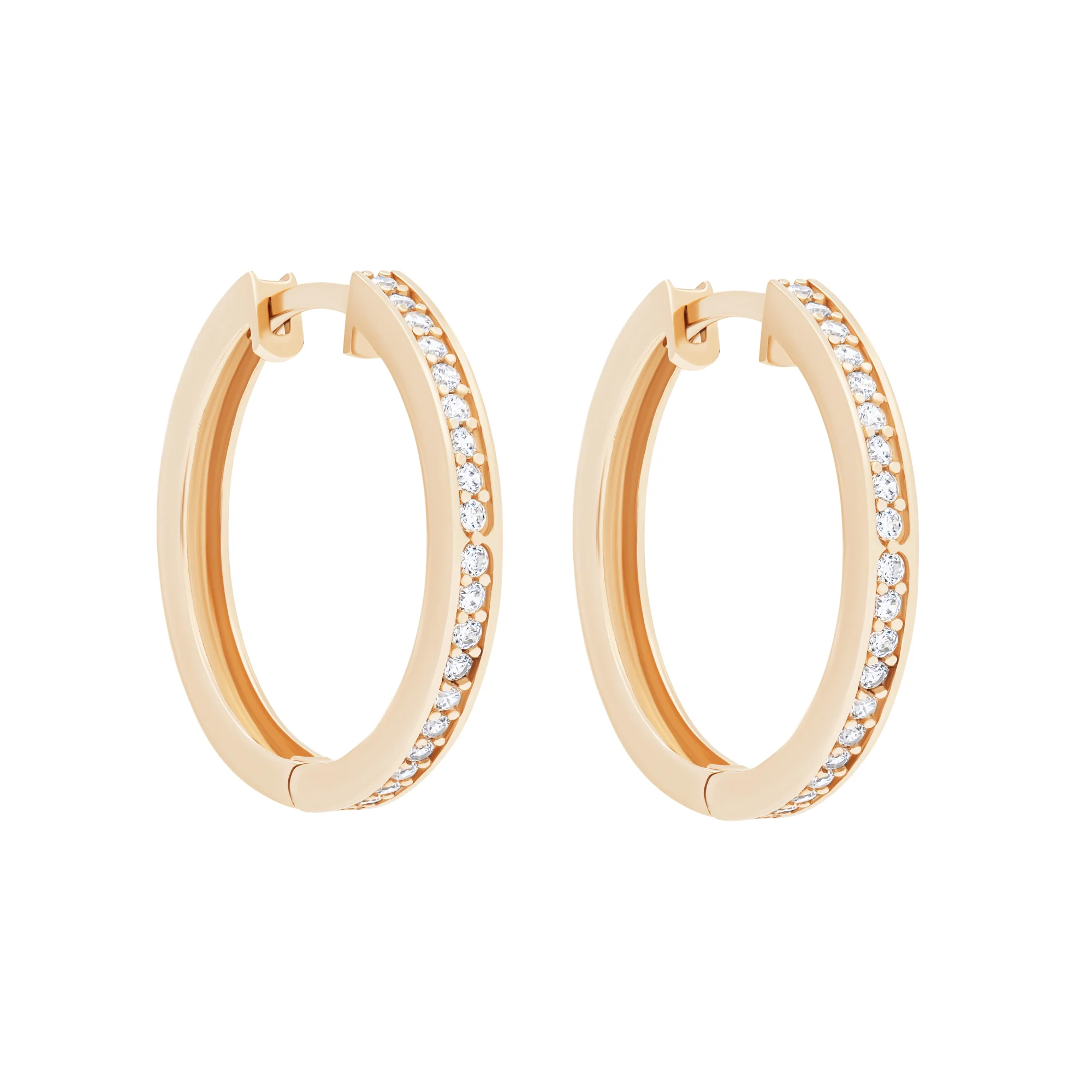 Сережки-кольца из красного золота с фианитами - 1780838 - 1
