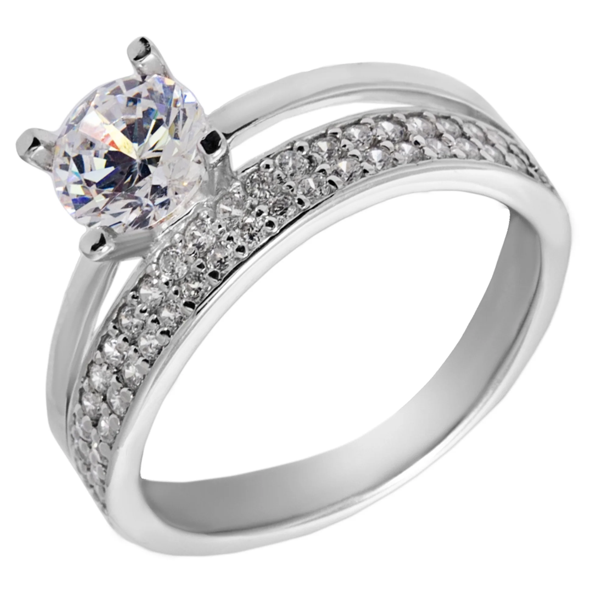 Серебряное двойное кольцо с фианитами - 559839 - 1