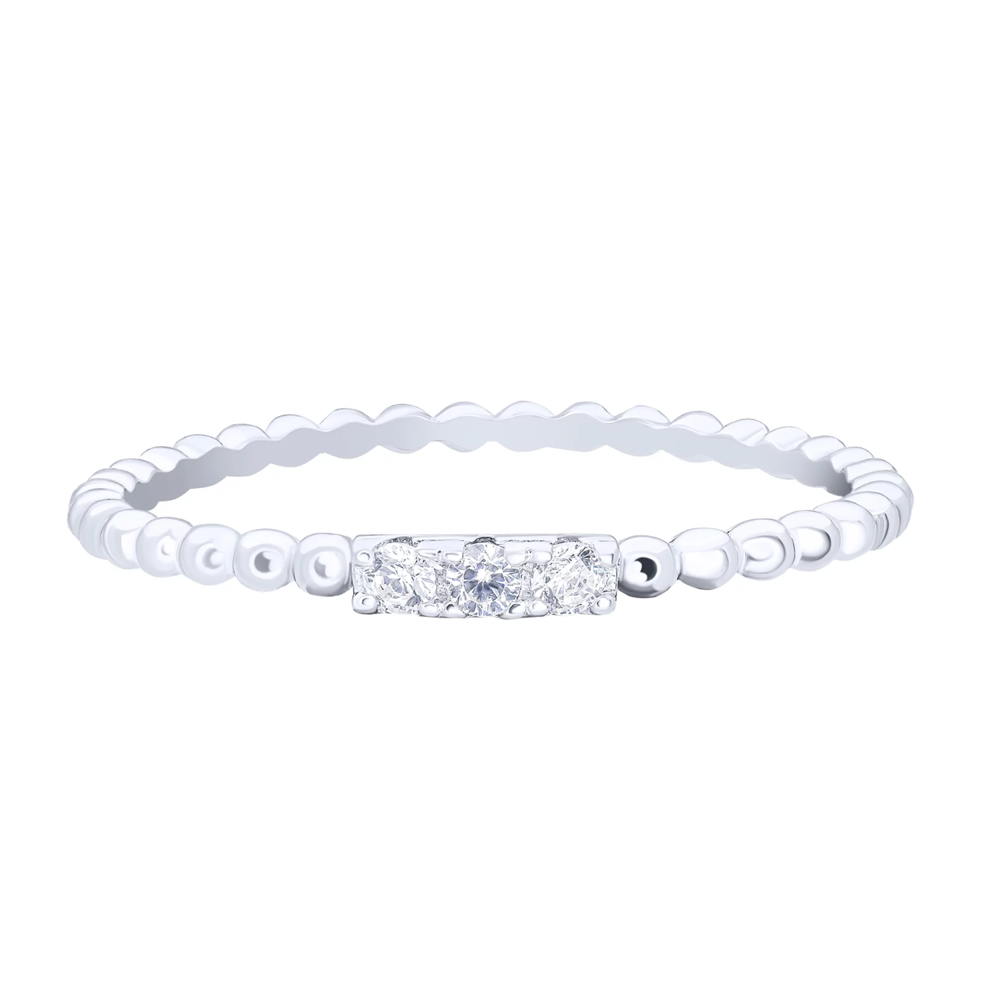 Тонкое серебряное кольцо с фианитами - 1742850 – изображение 2