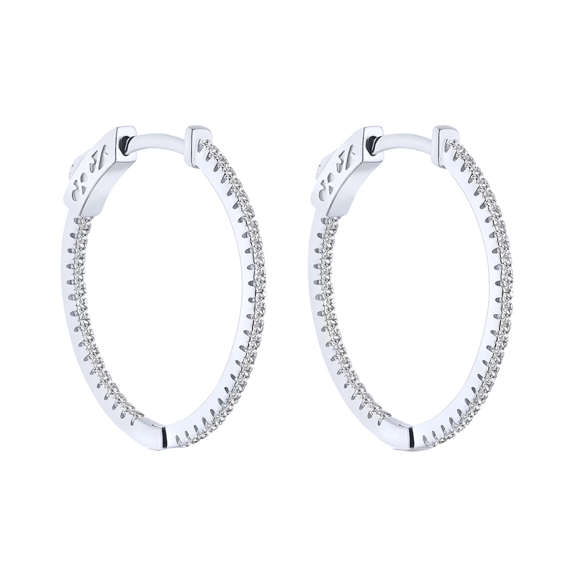 Сережки-кільця зі срібла з фіанітами - 1785578 – зображення 1