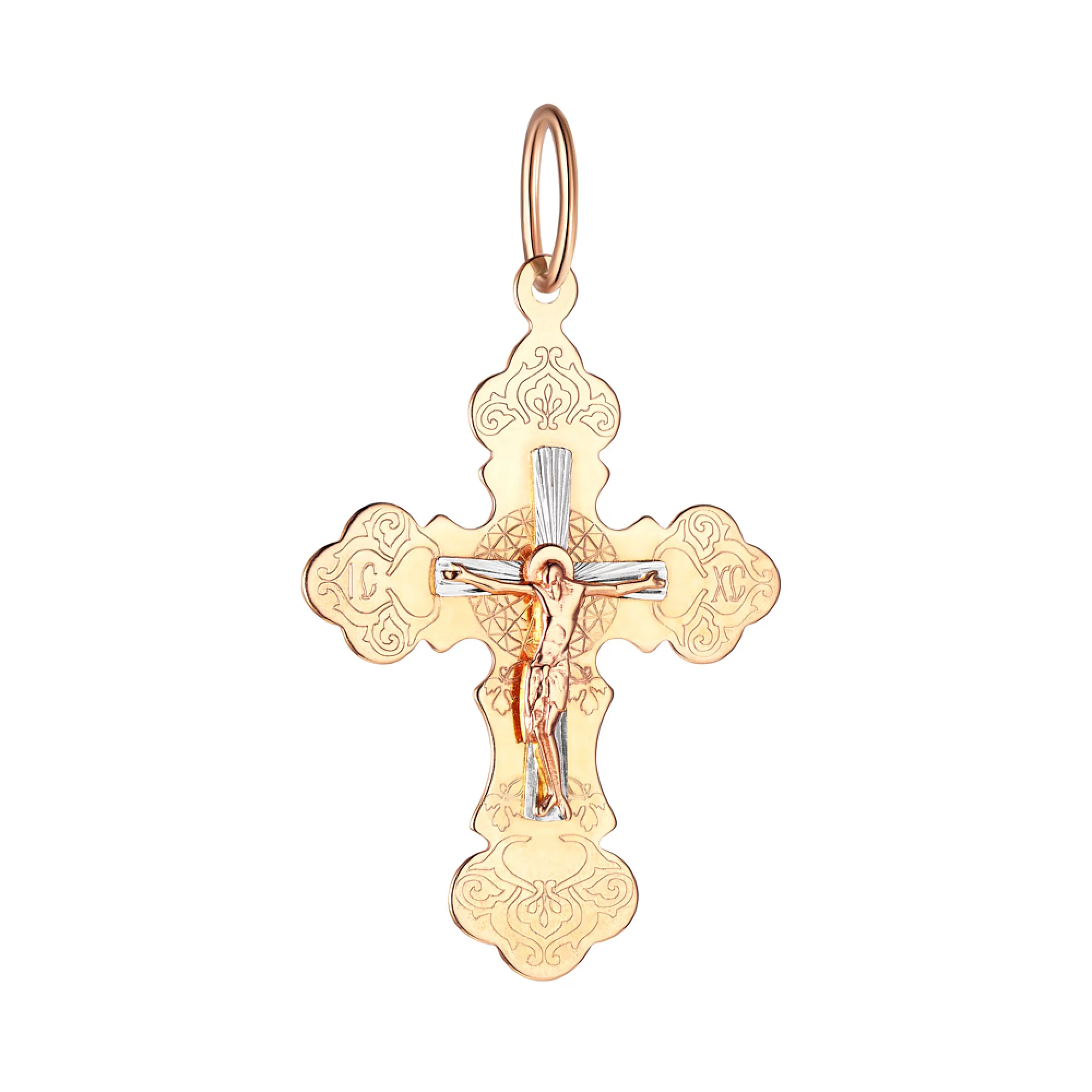 Хрестик з комбінованого золота - 1451144 – зображення 1