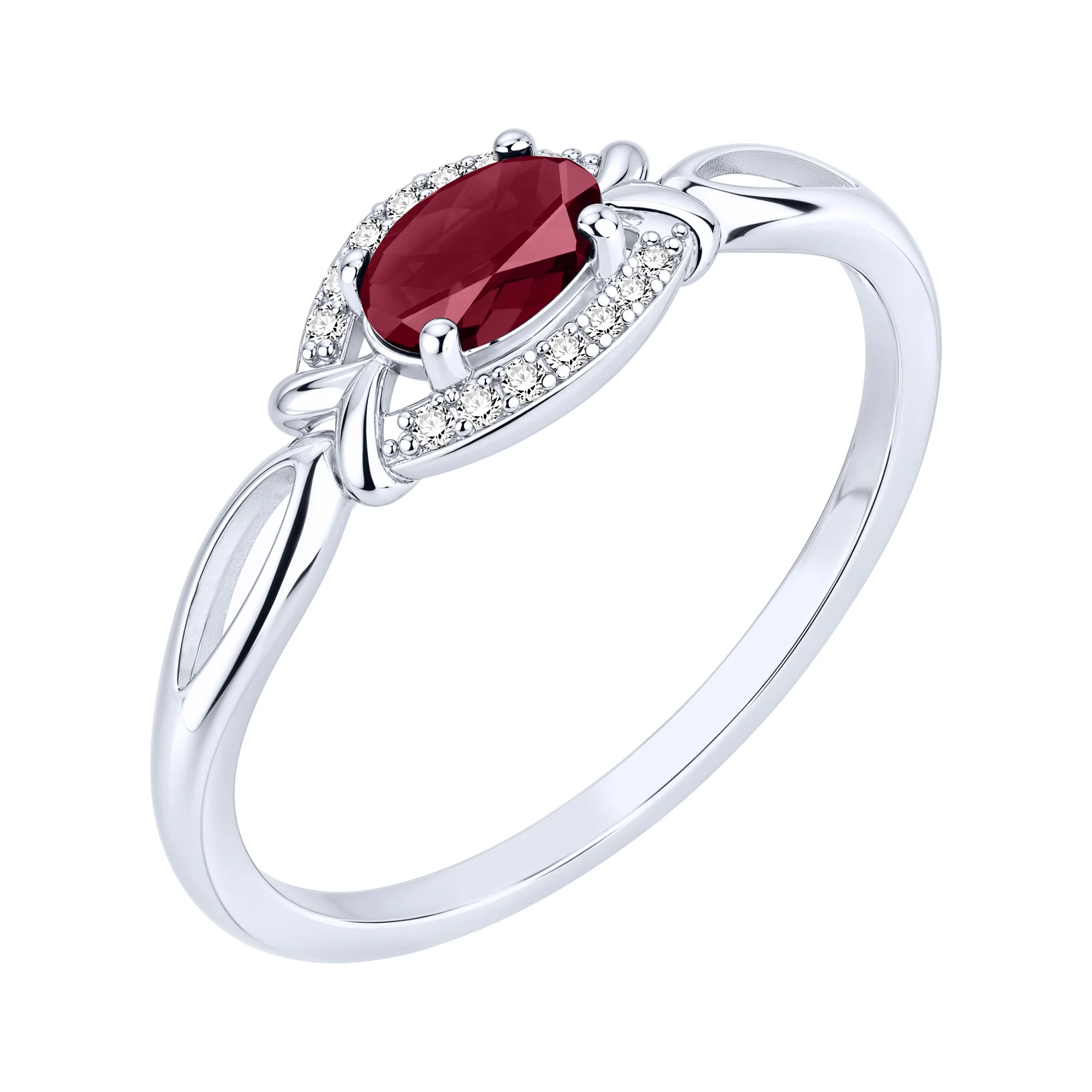 Серебряное кольцо "Овал" с рубином и фианитами - 2299280 - 1