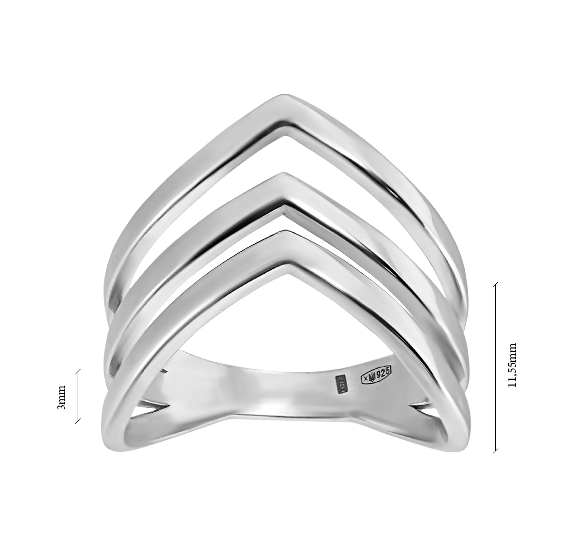 Кольцо серебряное с геометрией - 521116 – изображение 2