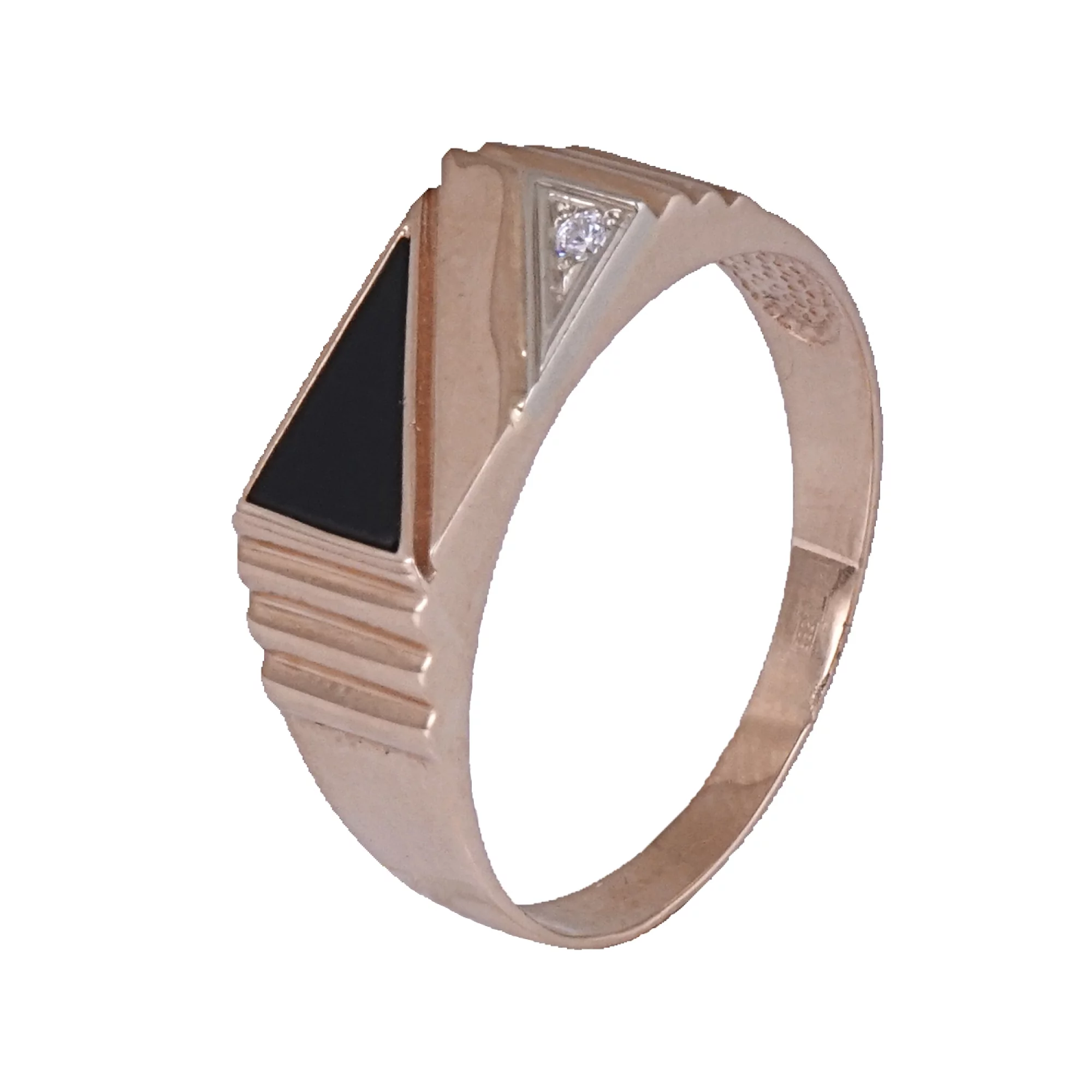 Перстень-печатка из красного золота с агатом и фианитом - 431396 – изображение 1