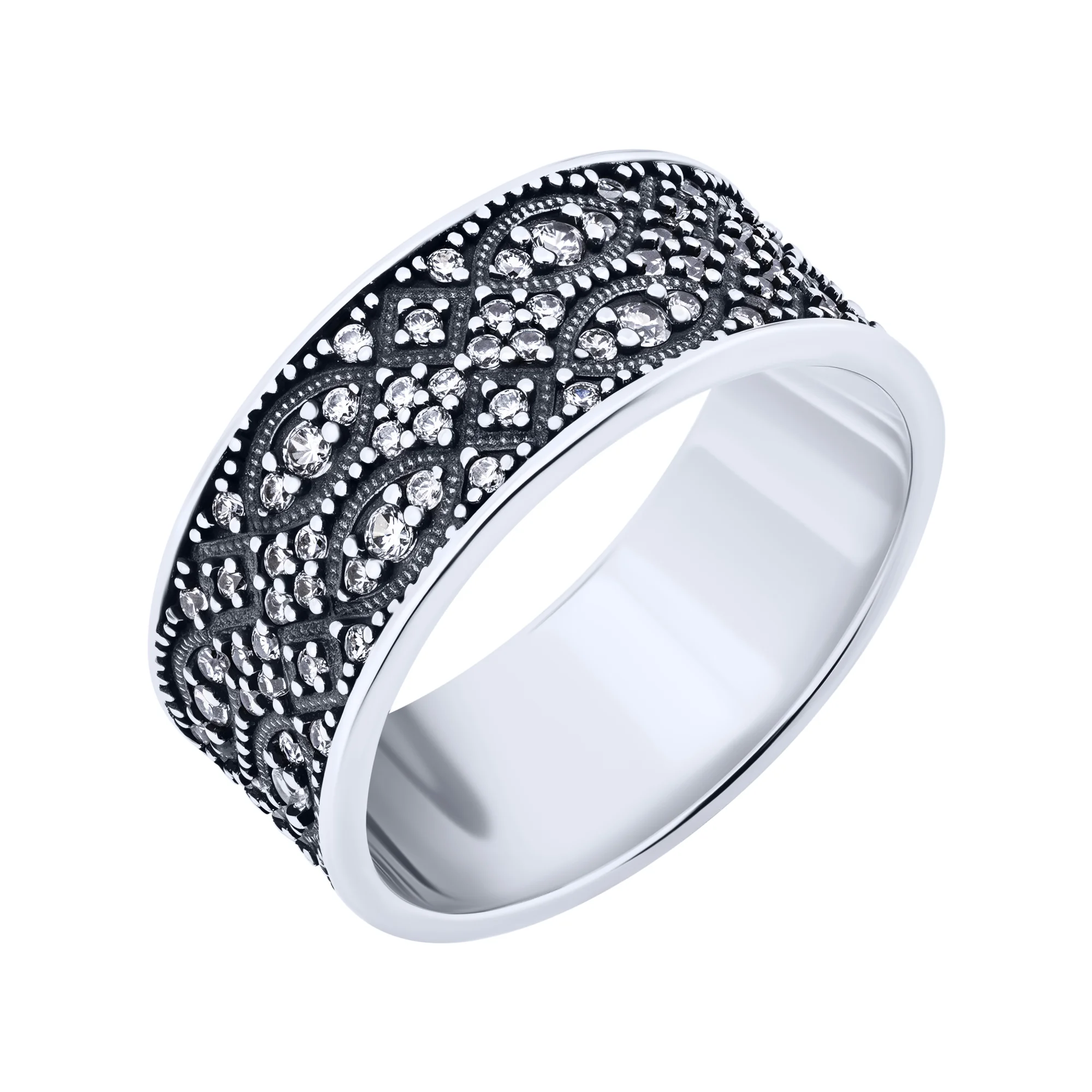 Кольцо из серебра с фианитами и с чернением - 2127931 - 1