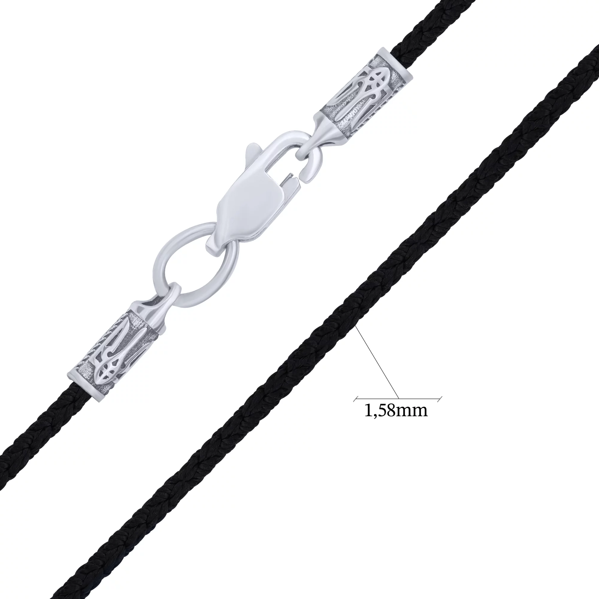Шелковый шнурок с застежкой из серебра "Герб Украины-Тризуб" - 1682655 – изображение 2