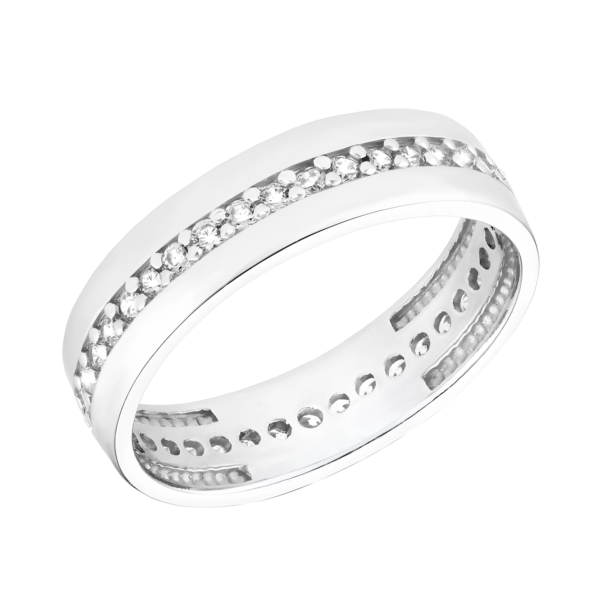 Кольцо серебряное с дорожкой фианитов - 1519261 – изображение 1