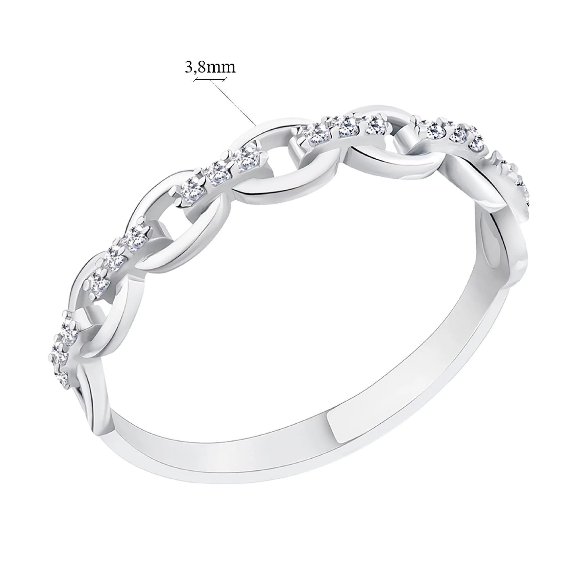 Серебряное кольцо "Цепь" с фианитом - 1301868 – изображение 2