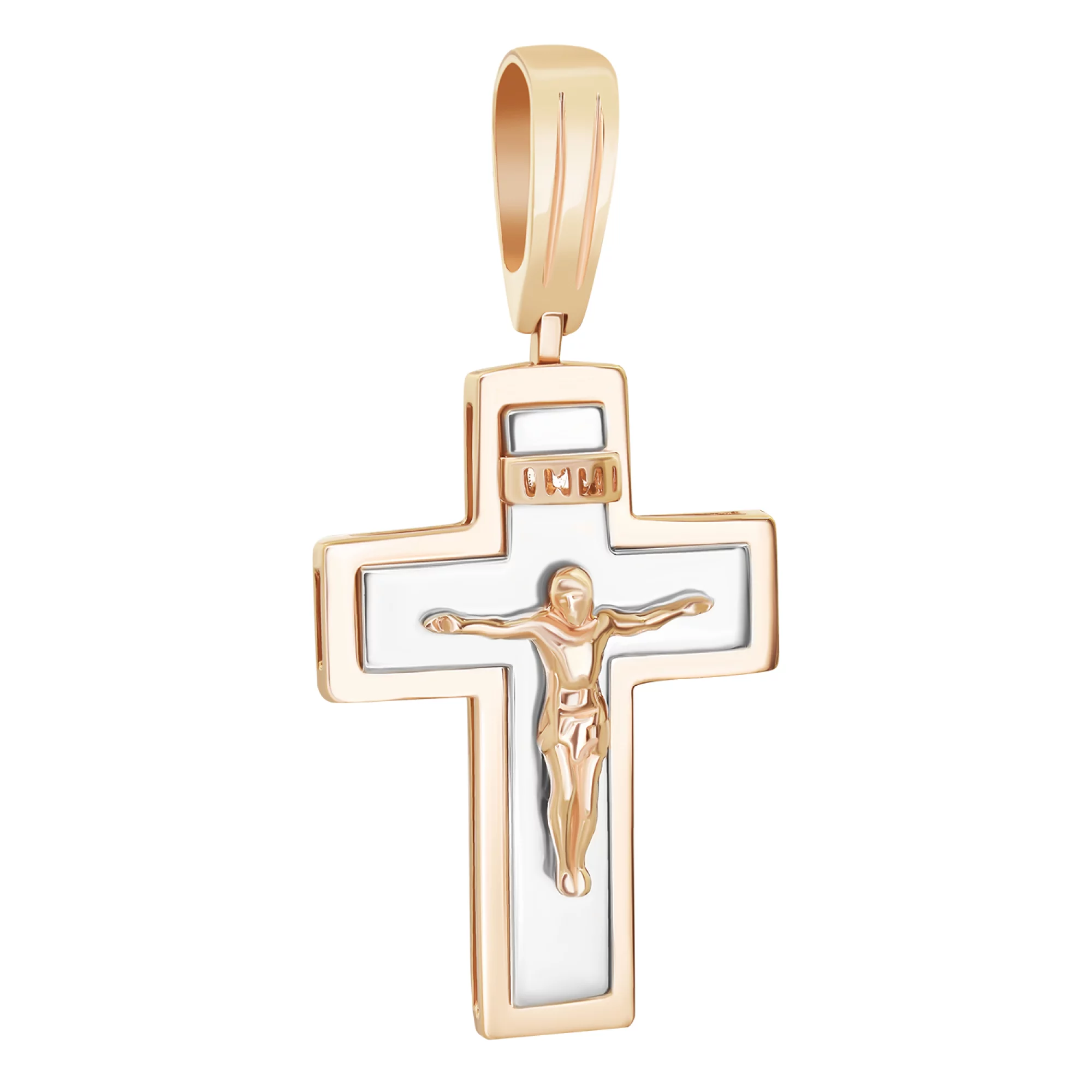 Хрест у комбінованому золоті "Ісус Христос" - 1596467 – зображення 1