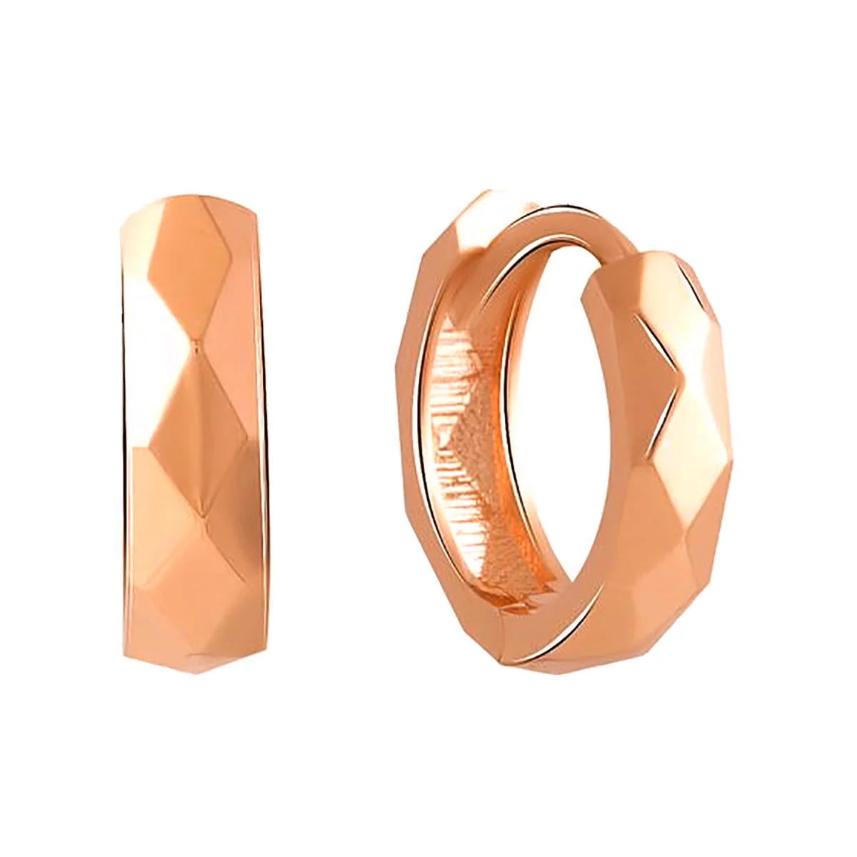 Сережки-кольца из красного золота с гранями. Артикул 2055679: цена, отзывы, фото – купить в интернет-магазине AURUM